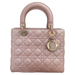 Lady Dior Medium Handbag Pearlescent Pink Cannage Leather Gold Hardware