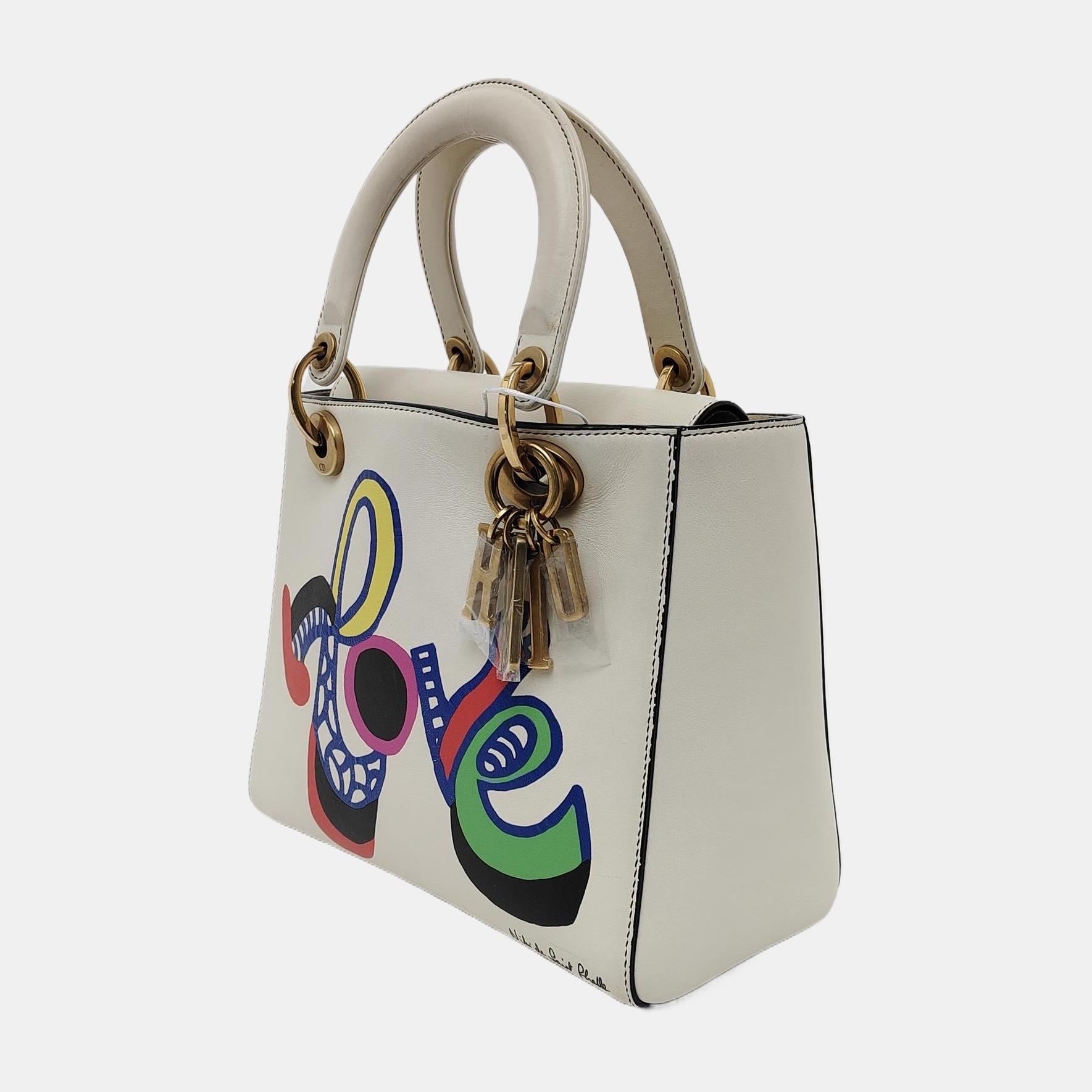 Lady Dior Medium Love White Calfskin Leather with Gold-tone Hardware 1