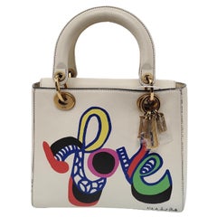 Lady Dior Medium Love White Calfskin Leather with Gold-tone Hardware