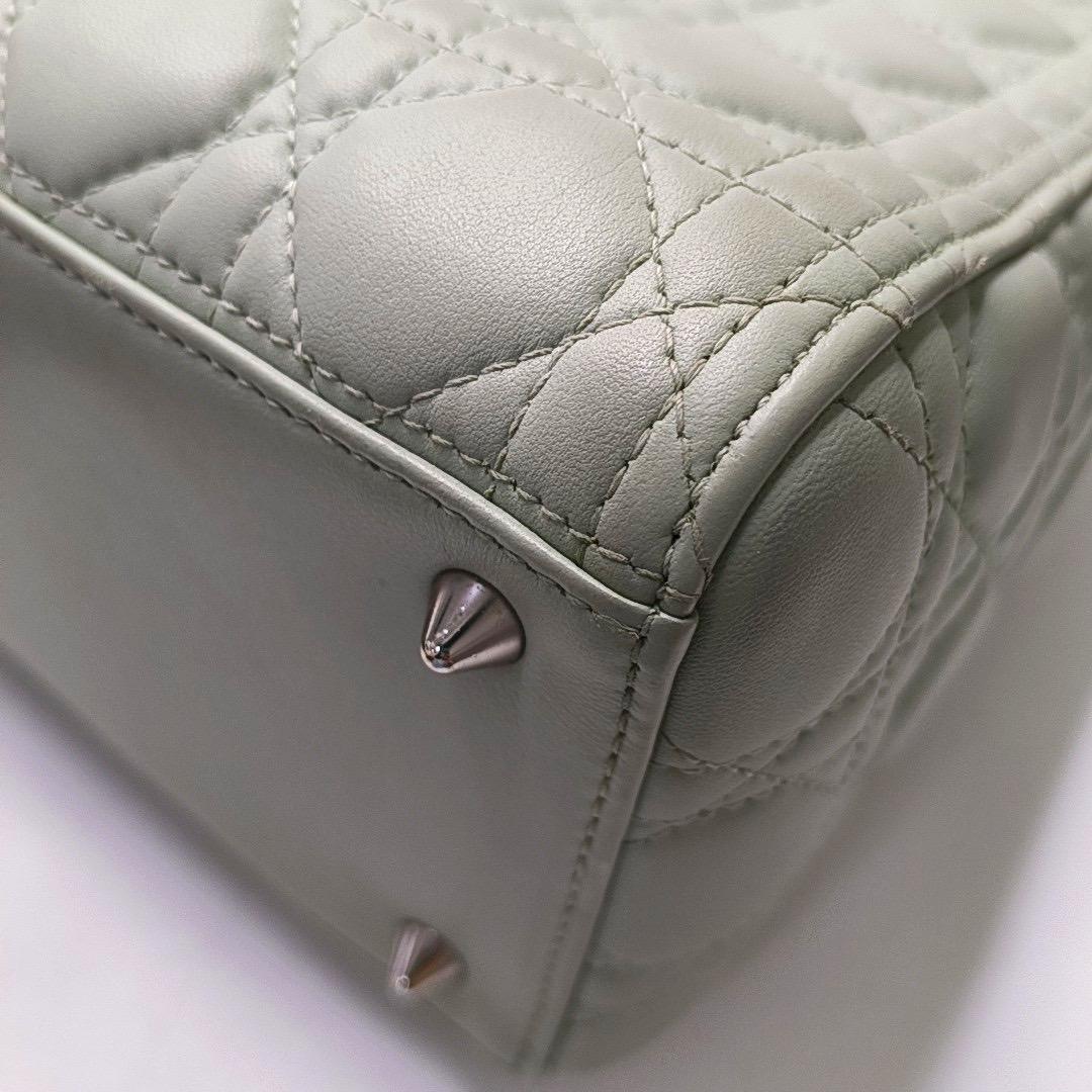 Lady Dior Medium Mint Green Lambskin Leather Silver Hardware For Sale 6
