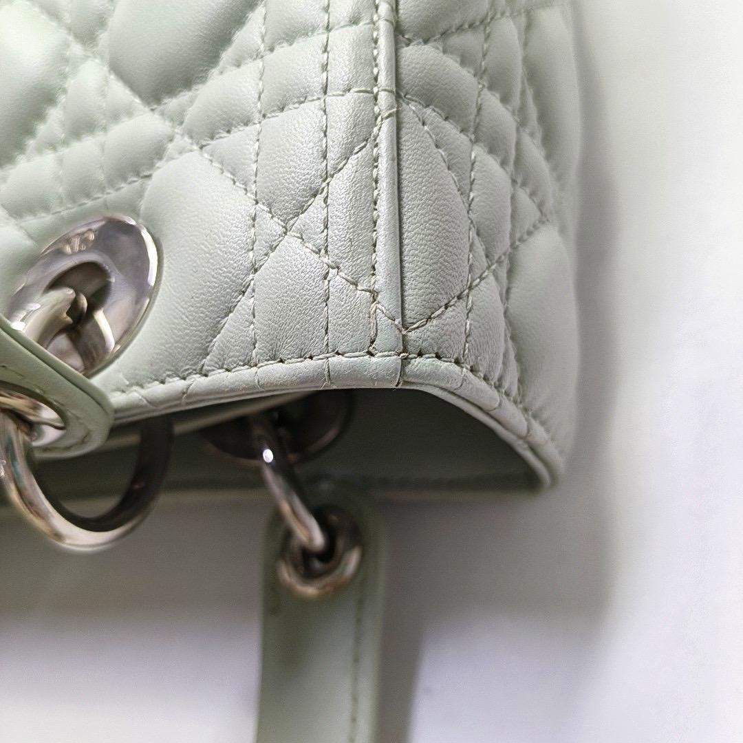 Lady Dior Medium Mint Green Lambskin Leather Silver Hardware For Sale 7