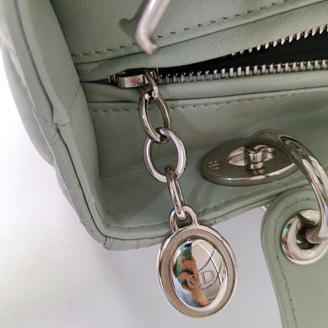Lady Dior Medium Mint Green Lambskin Leather Silver Hardware For Sale 8