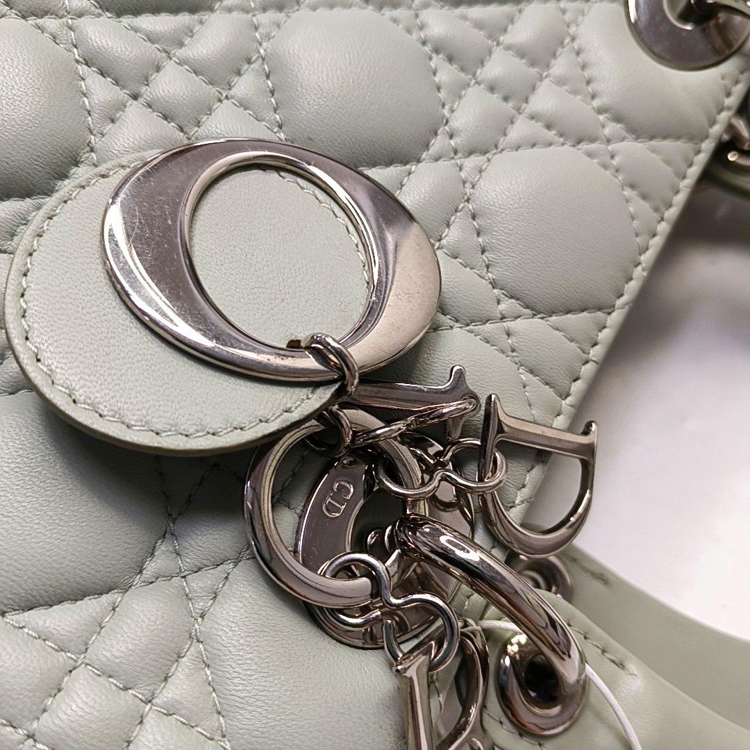 Lady Dior Medium Mint Green Lambskin Leather Silver Hardware For Sale 10