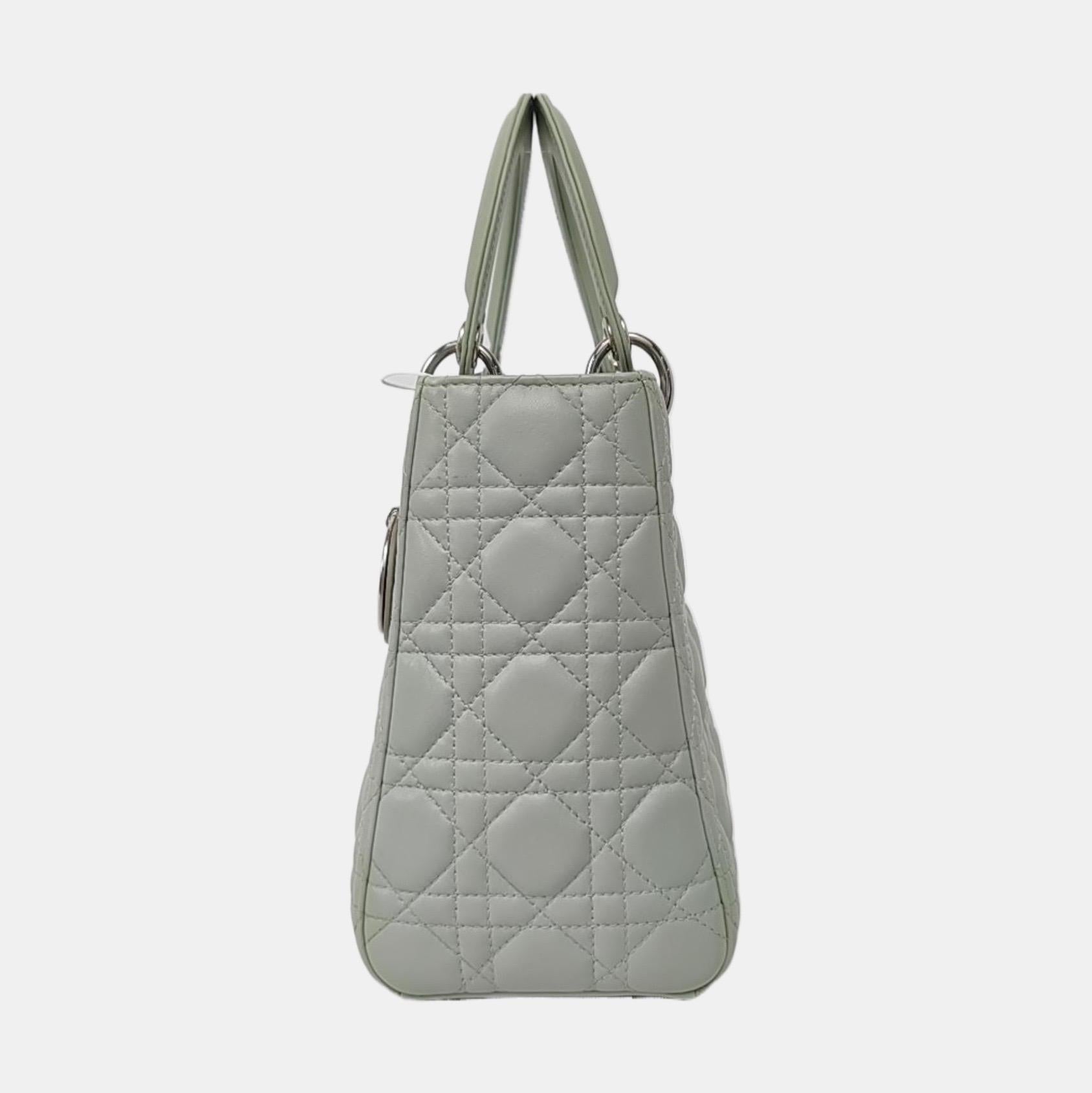 Gray Lady Dior Medium Mint Green Lambskin Leather Silver Hardware For Sale
