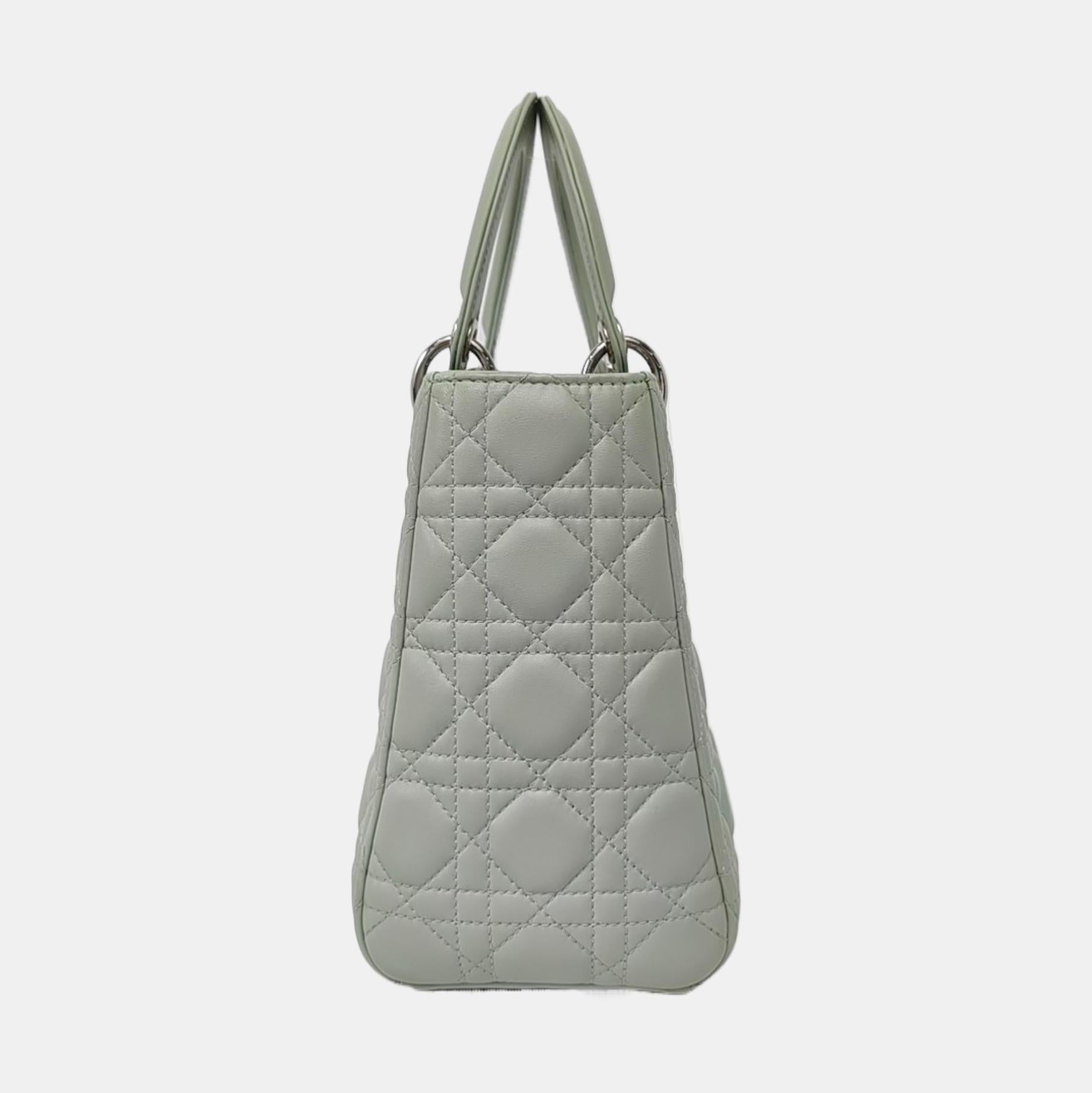 Women's Lady Dior Medium Mint Green Lambskin Leather Silver Hardware For Sale