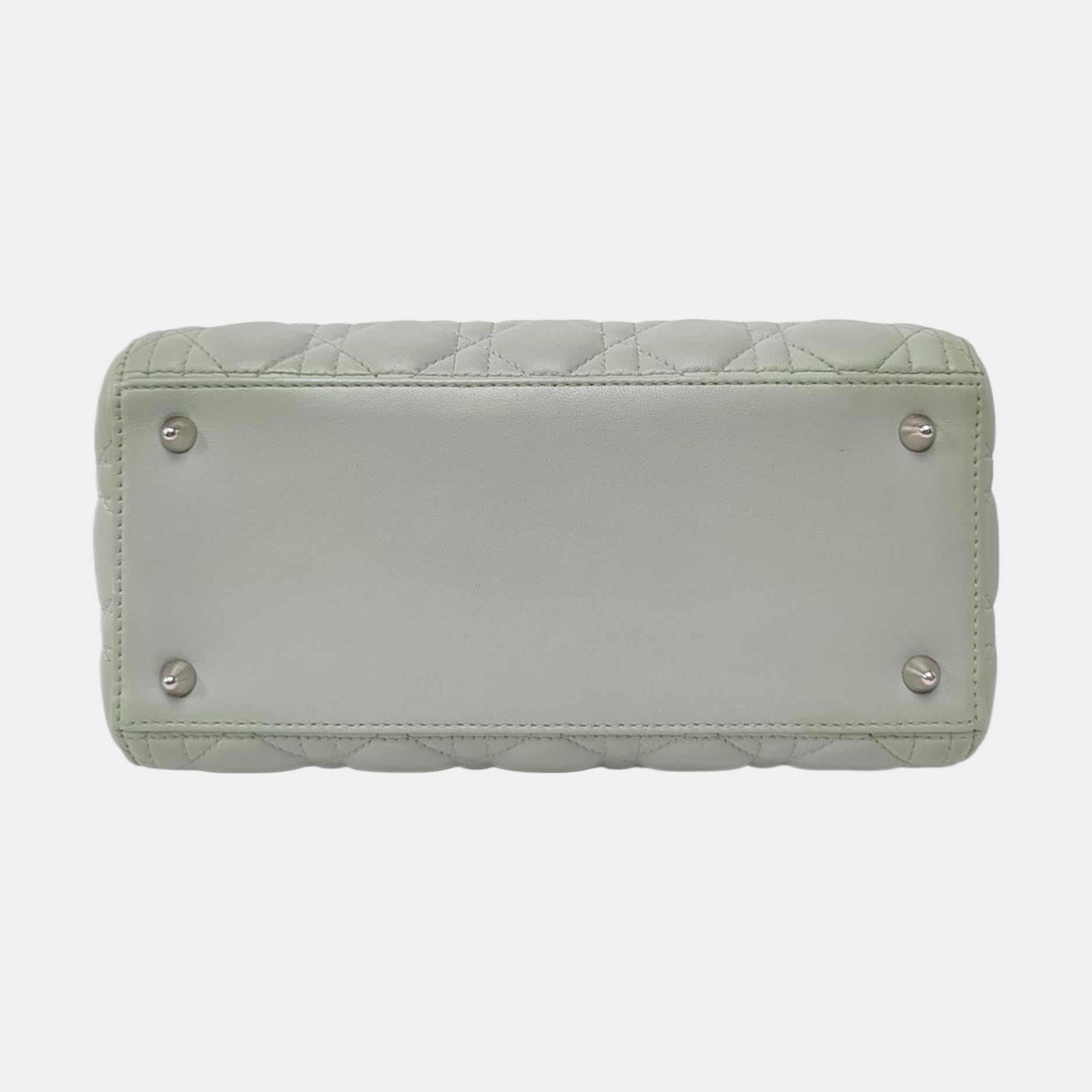 Lady Dior Medium Mint Green Lambskin Leather Silver Hardware For Sale 1
