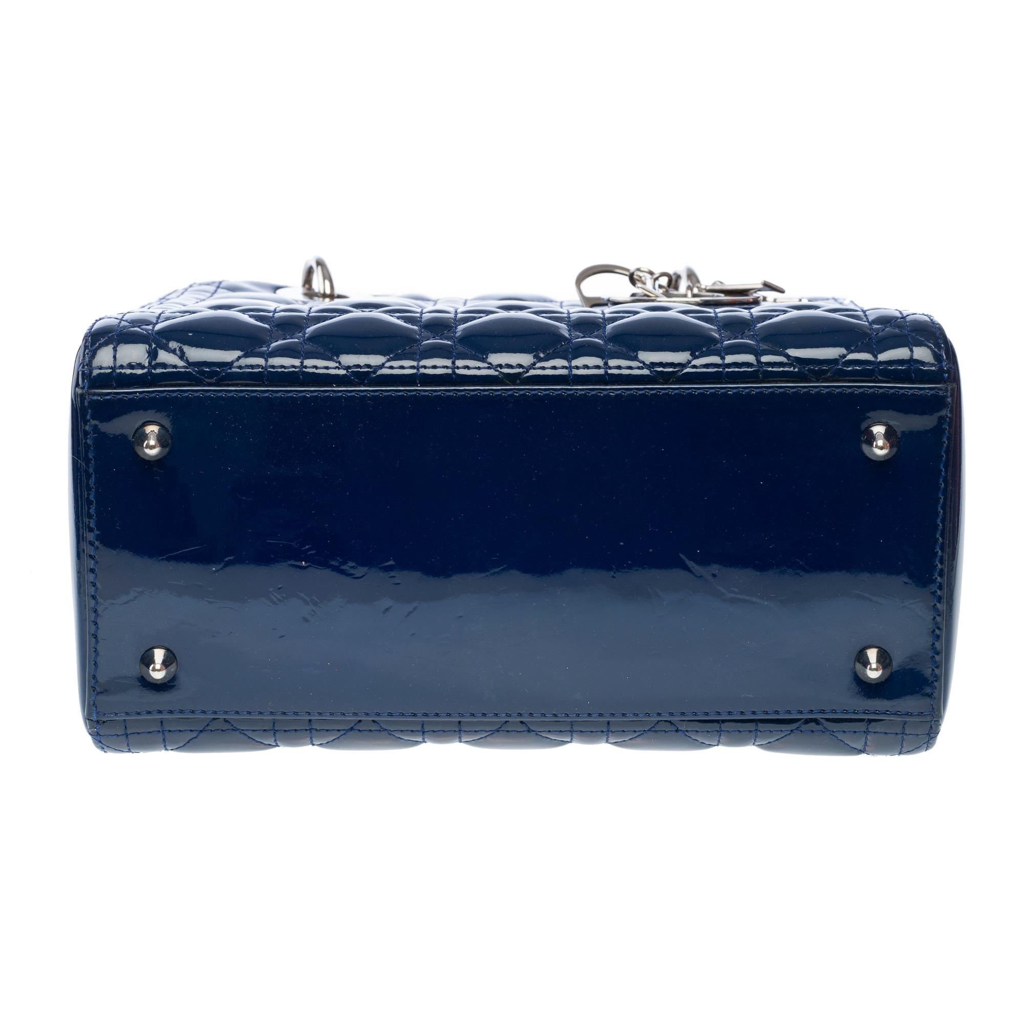 Lady Dior Medium (MM) handbag strap in Navy Blue cannage patent leather, PHW 5