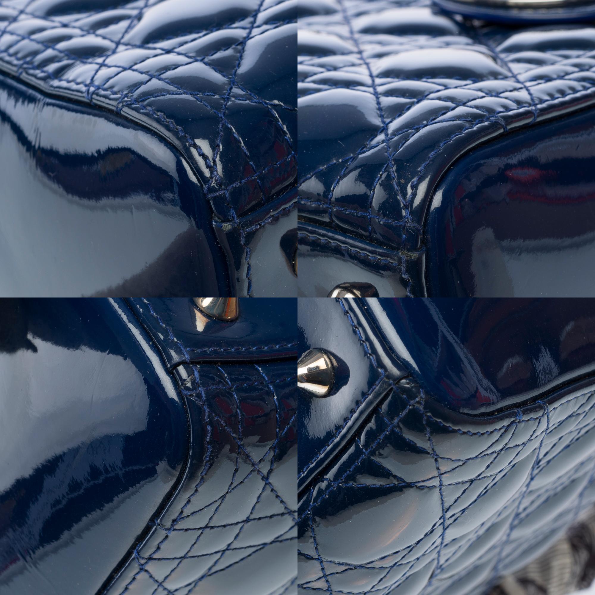 Lady Dior Medium (MM) handbag strap in Navy Blue cannage patent leather, PHW 6