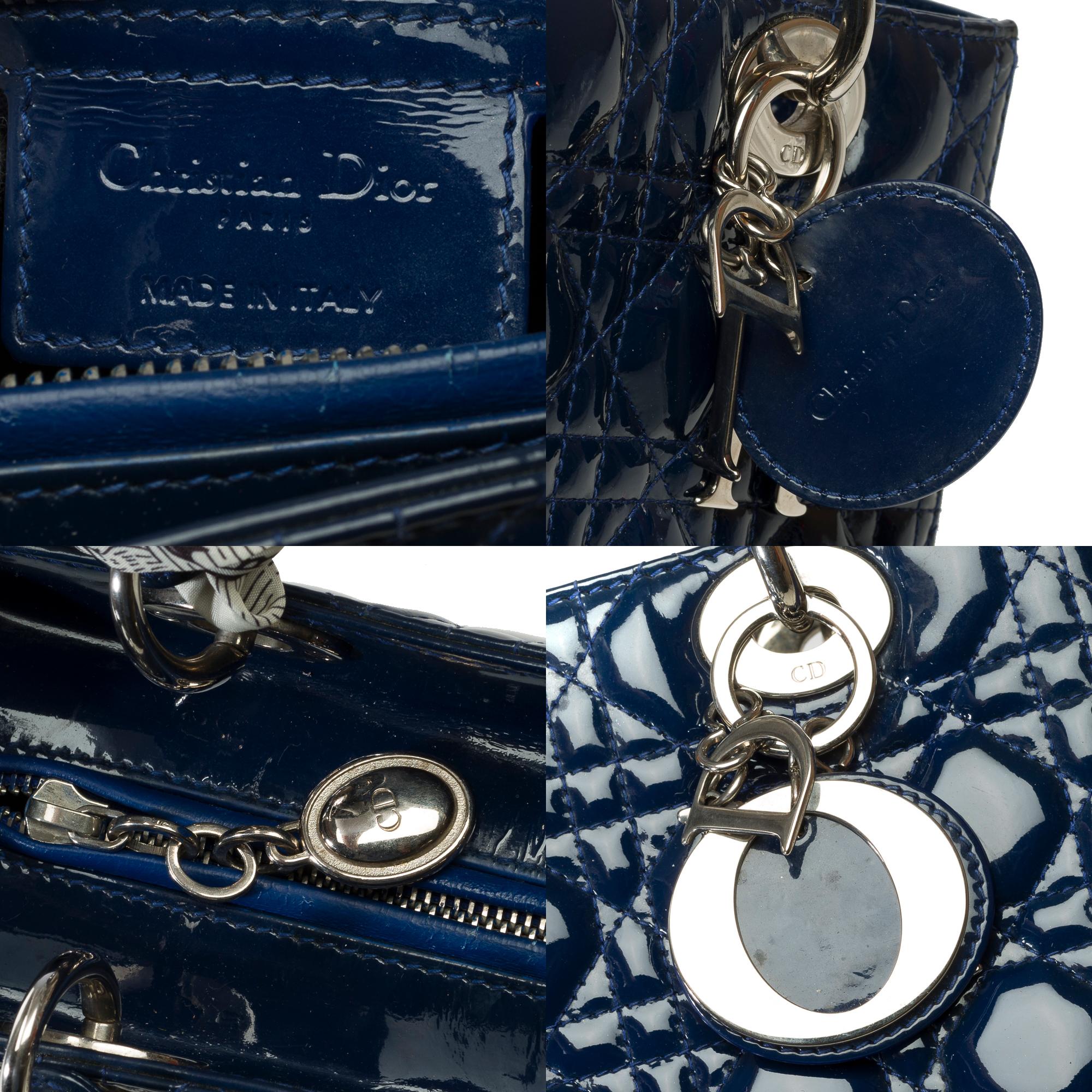 Lady Dior Medium (MM) handbag strap in Navy Blue cannage patent leather, PHW 1