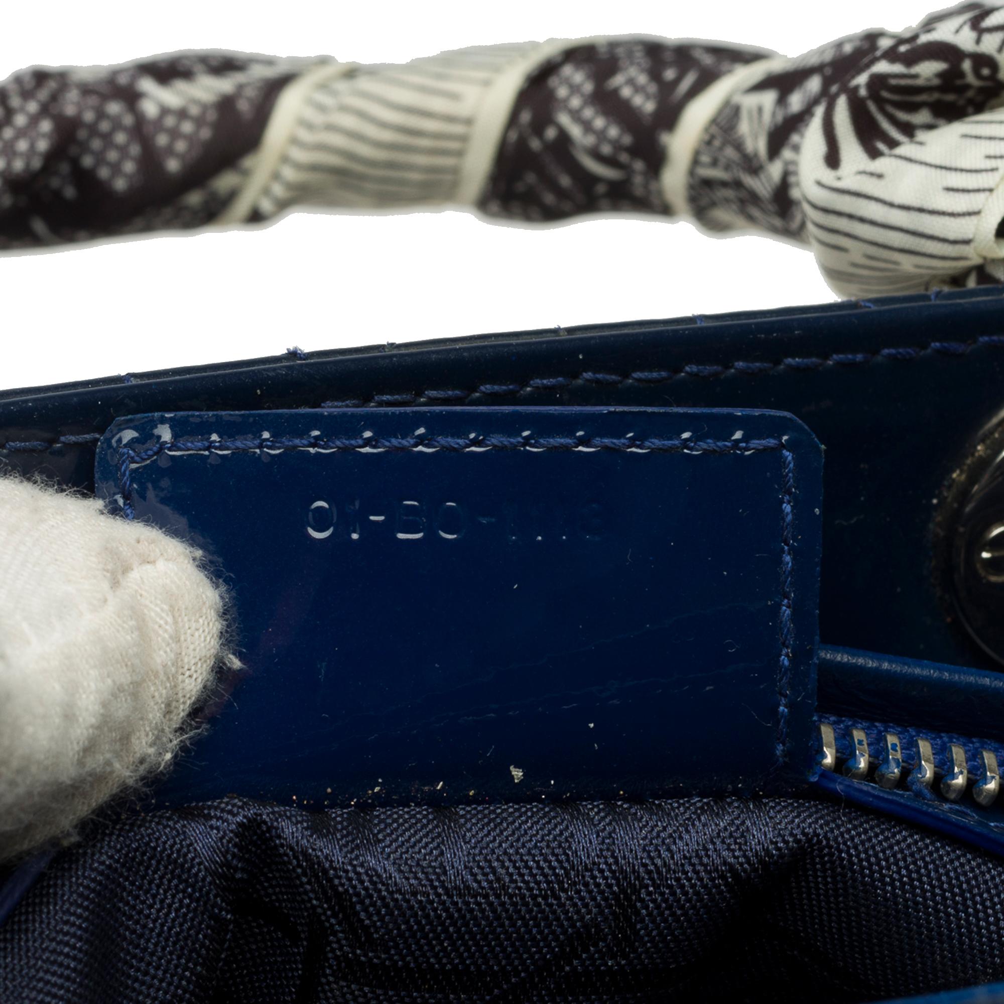 Lady Dior Medium (MM) handbag strap in Navy Blue cannage patent leather, PHW 2