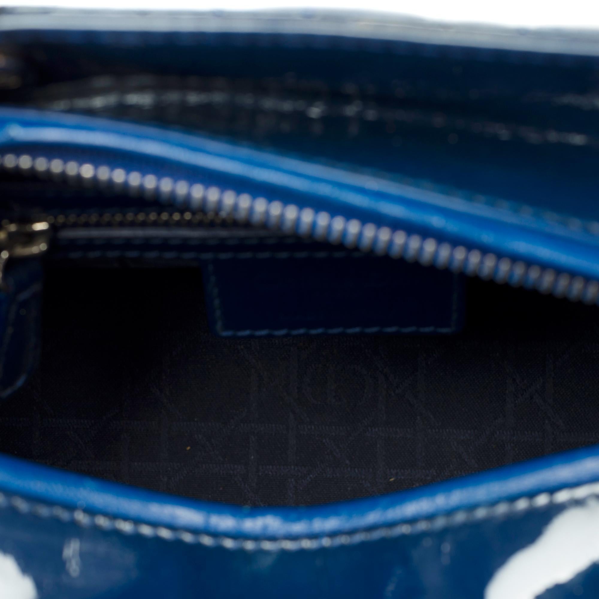 Lady Dior Medium (MM) handbag strap in Navy Blue cannage patent leather, PHW 3