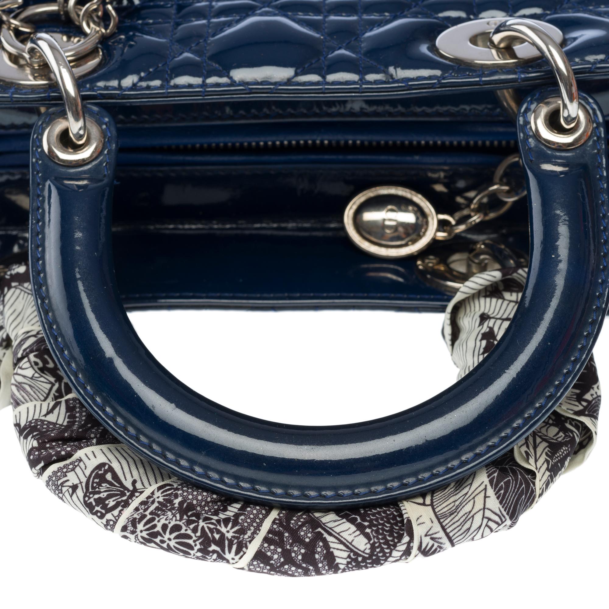 Lady Dior Medium (MM) handbag strap in Navy Blue cannage patent leather, PHW 4