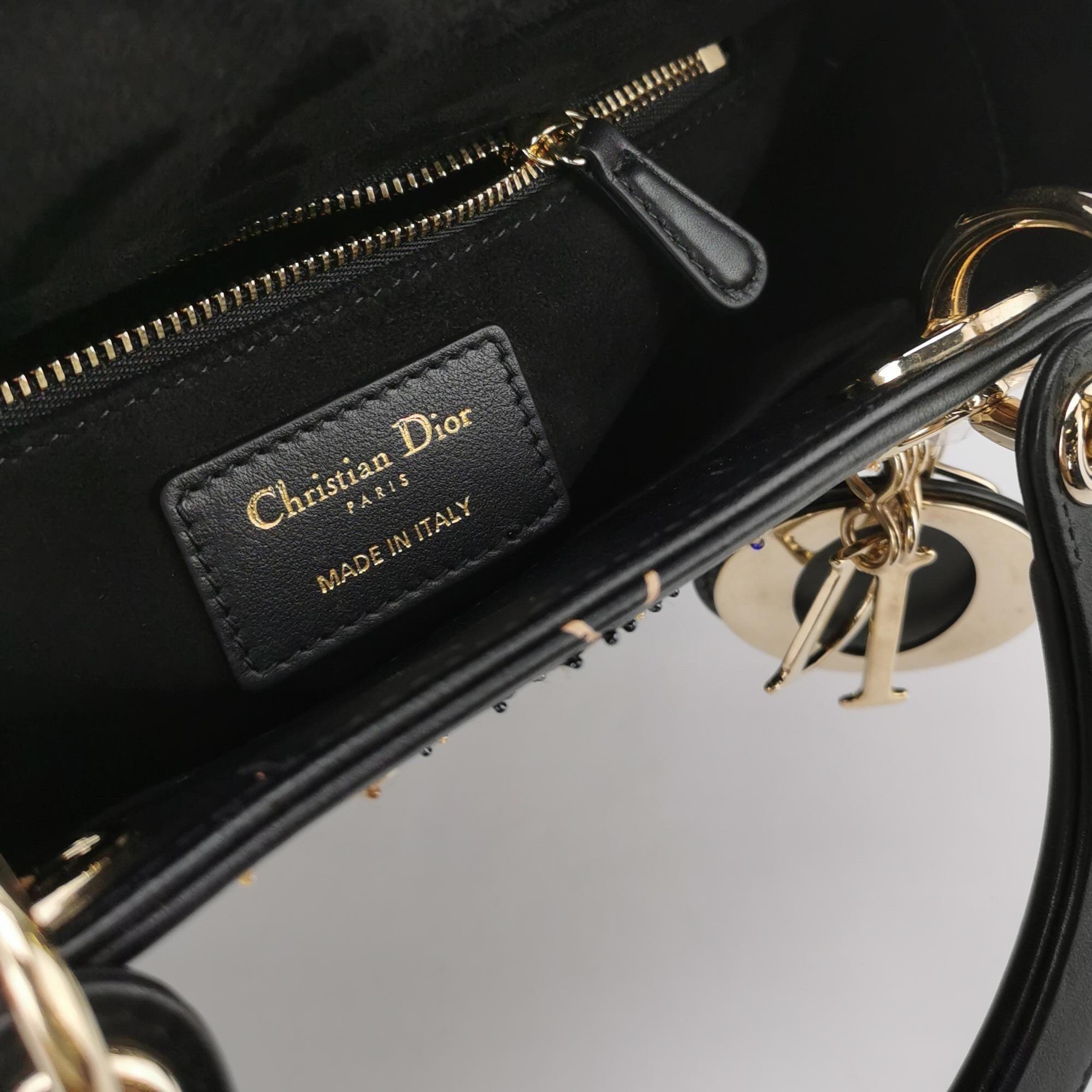 Lady Dior Medium Nature Ballett Star Embroidery Handtasche aus schwarzem Kalbsleder in Gold HW im Angebot 5
