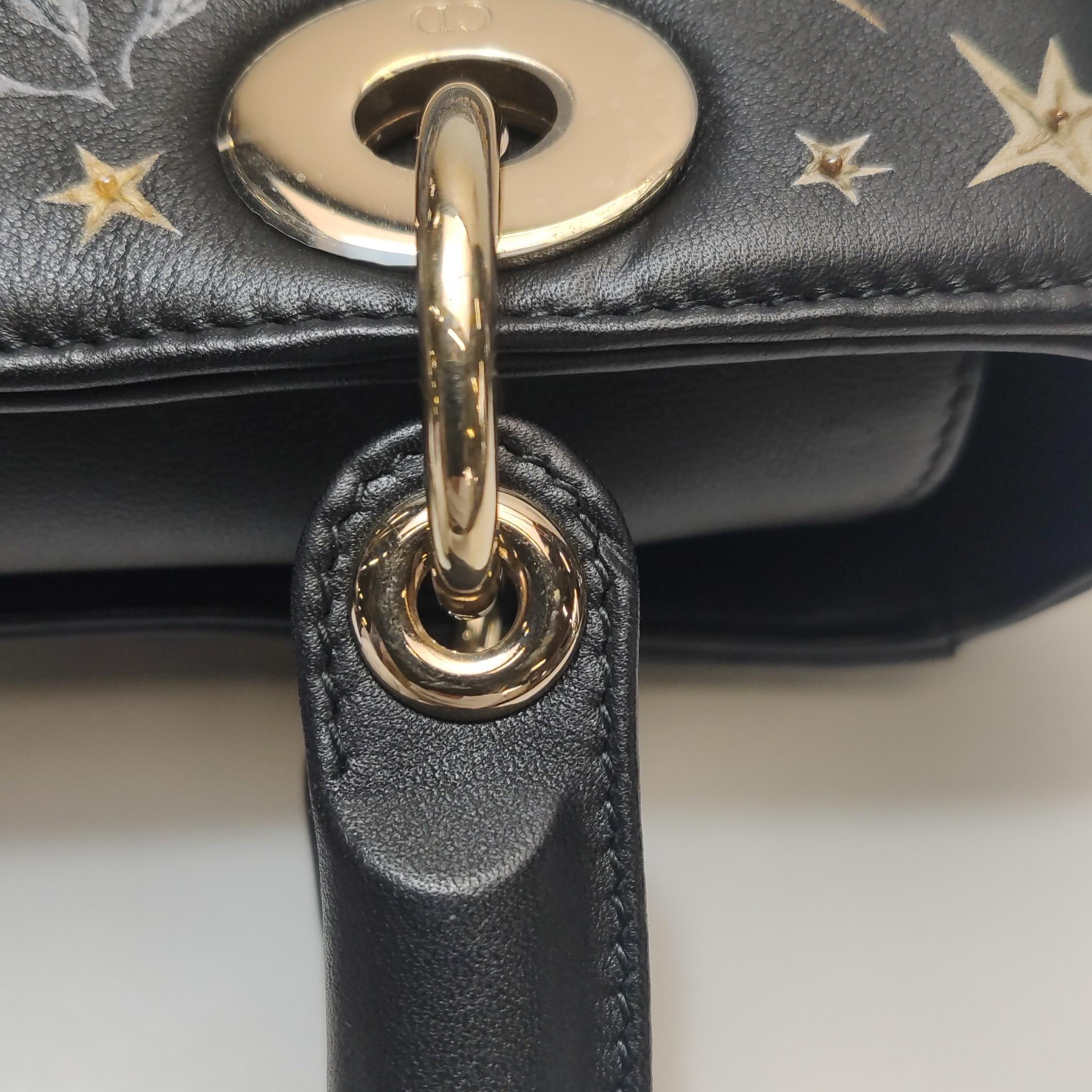 Lady Dior Medium Nature Ballett Star Embroidery Handtasche aus schwarzem Kalbsleder in Gold HW im Angebot 8