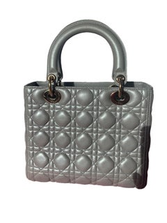 Lady Dior Medium Pearlescent Grey Lambskin Cannage Leather Gold Hardware