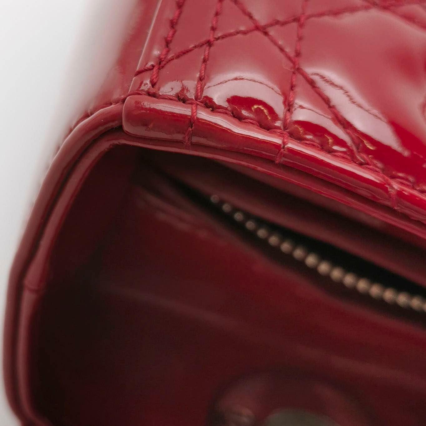 Lady Dior Medium Red Burgundy Patent Leather Handbag Silver Hardware For Sale 8
