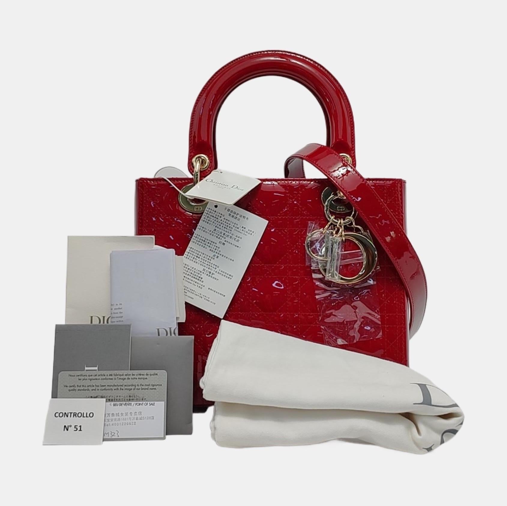 Lady Dior Medium Red Burgundy Patent Leather Suede Interior Gold Hardware 2020 For Sale 6