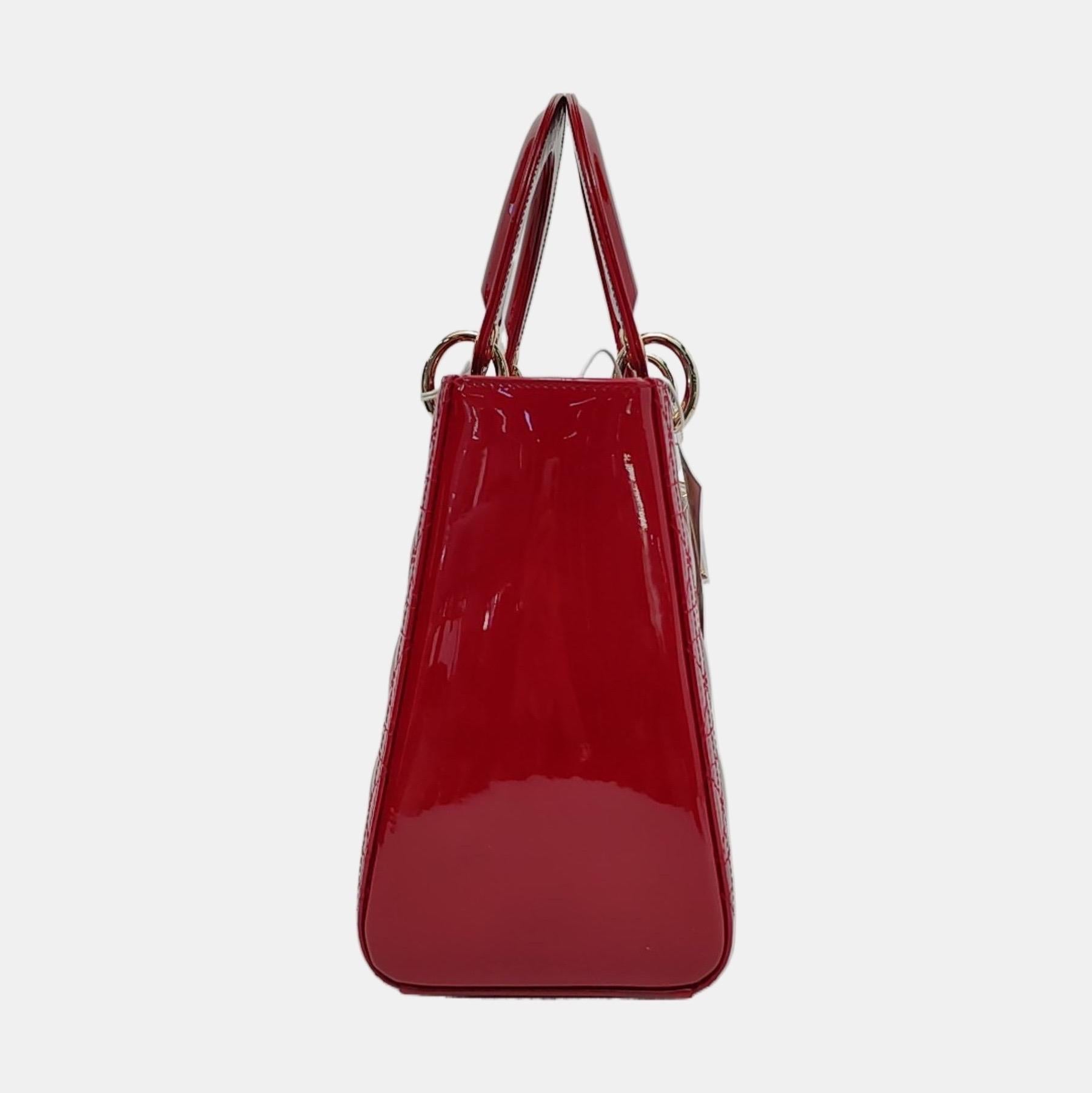 Lady Dior Medium Red Burgundy Patent Leather Suede Interior Gold Hardware 2020 In New Condition For Sale In AUBERVILLIERS, FR