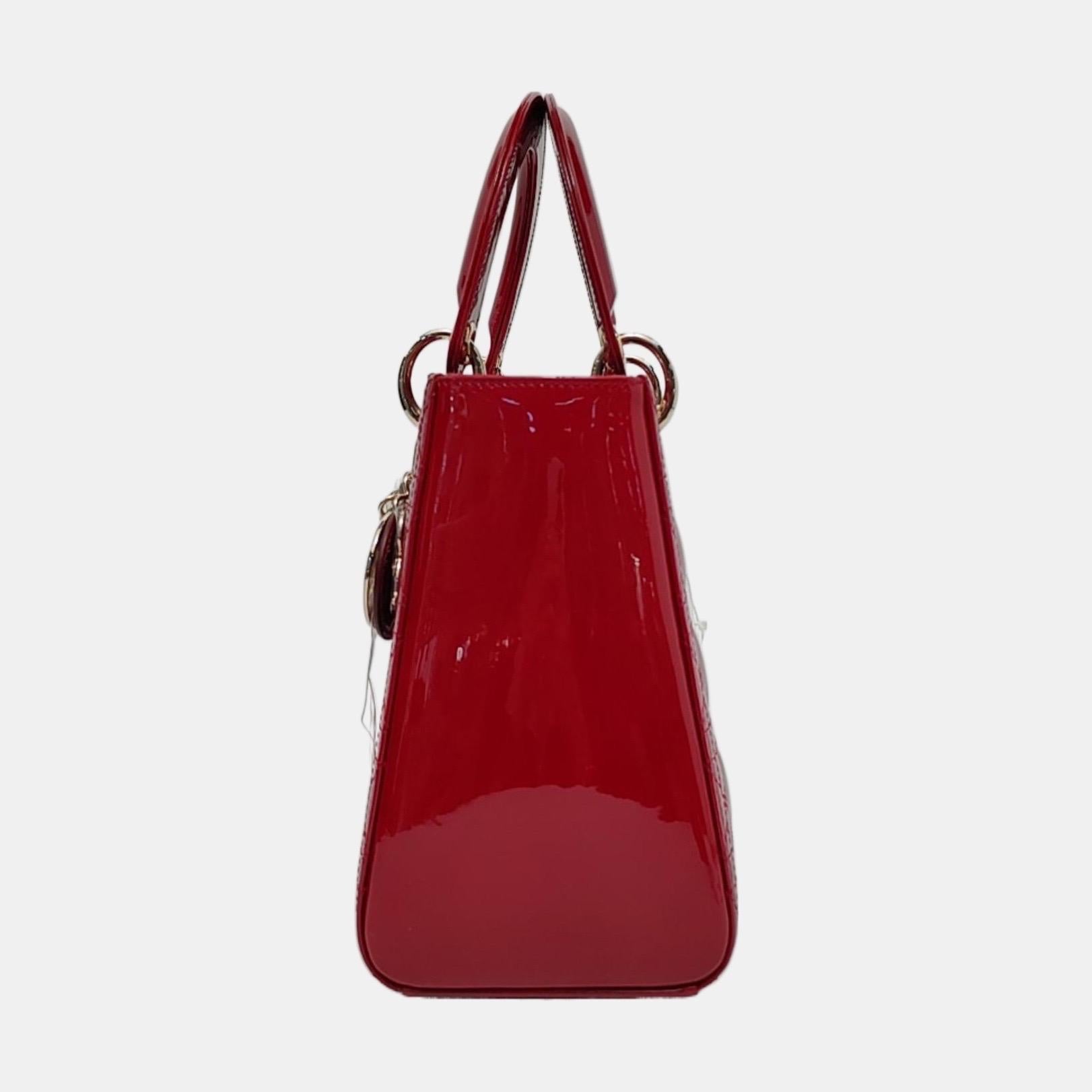 Women's Lady Dior Medium Red Burgundy Patent Leather Suede Interior Gold Hardware 2020 For Sale