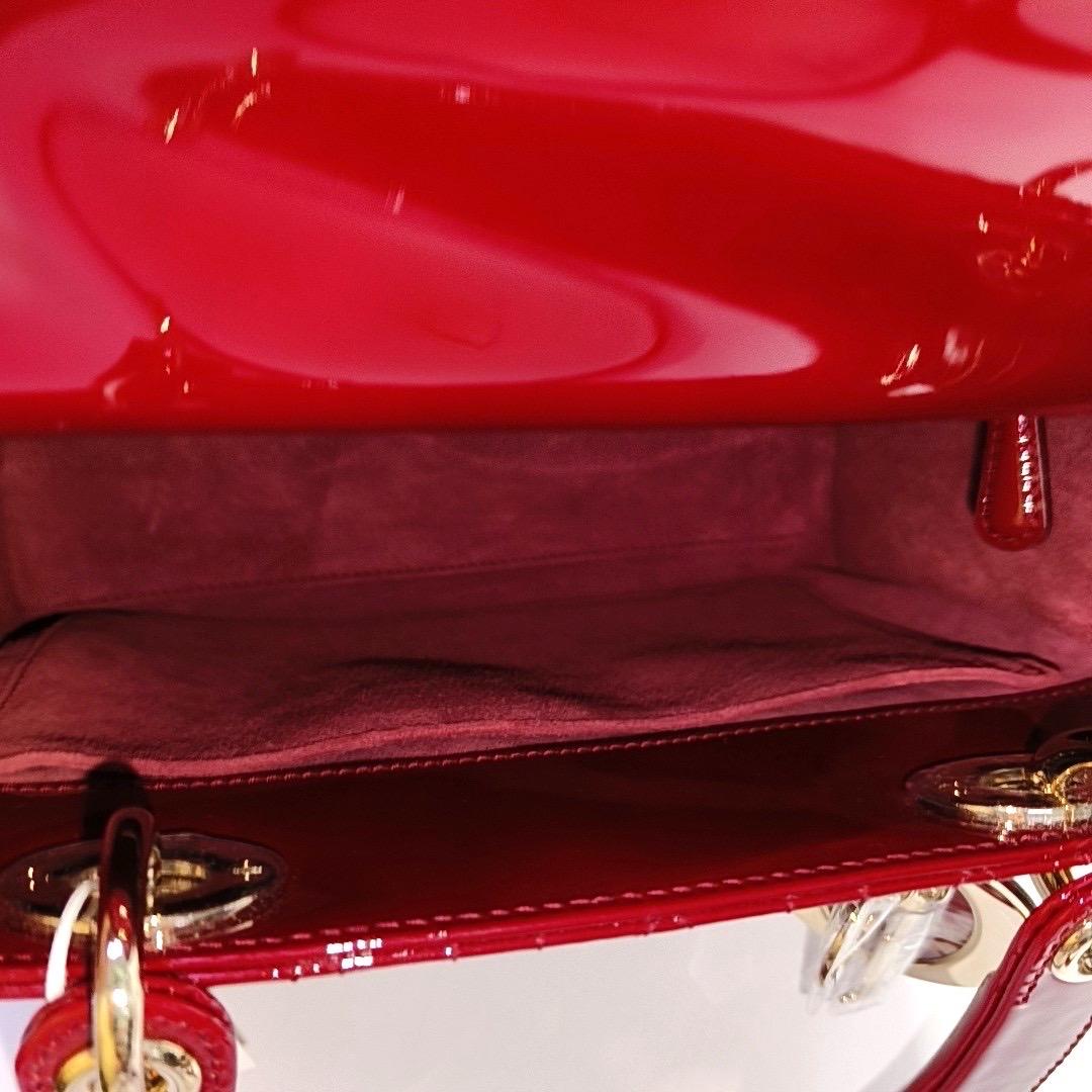 Lady Dior Medium Red Burgundy Patent Leather Suede Interior Gold Hardware 2020 For Sale 1
