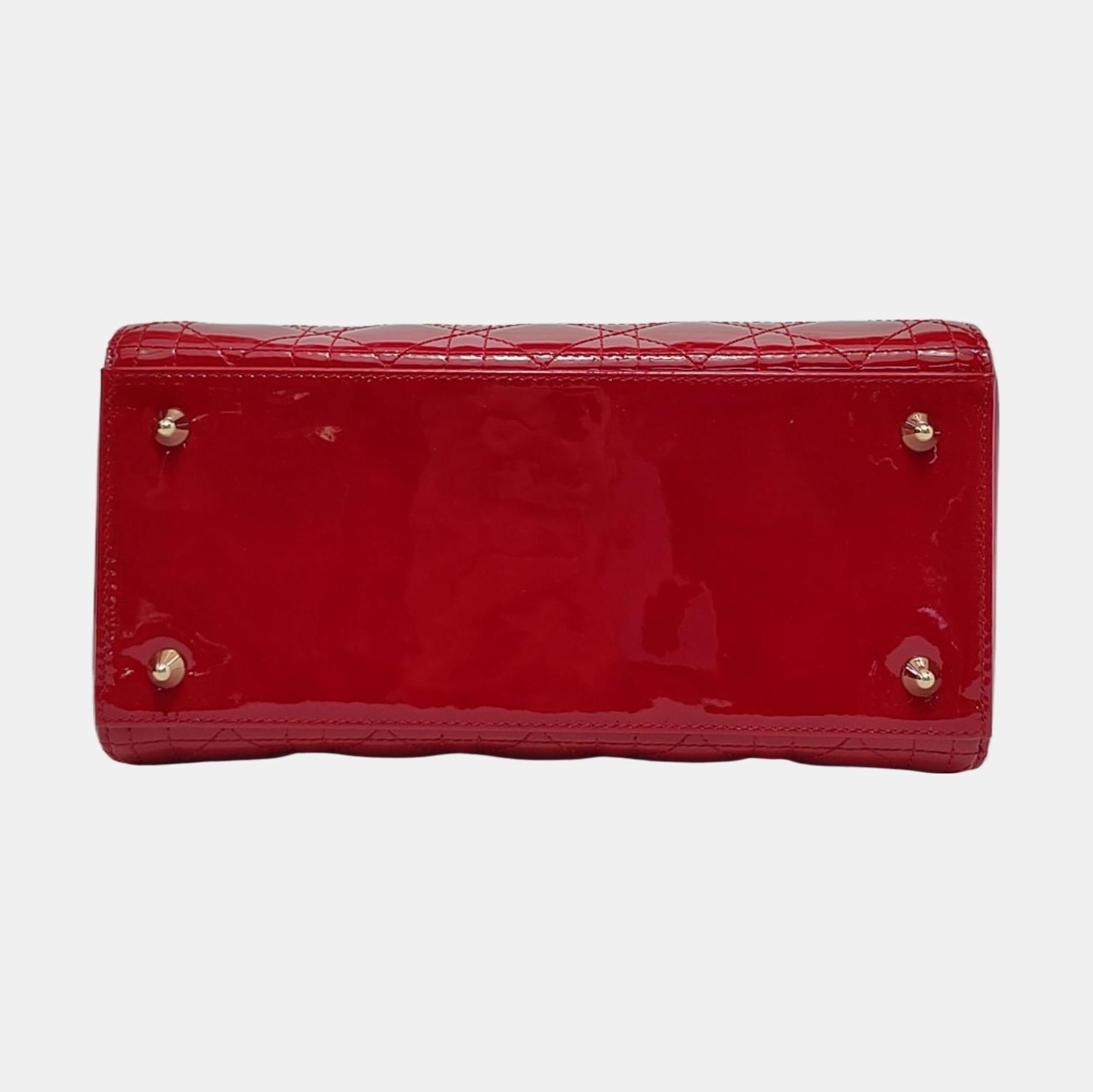 Lady Dior Medium Red Burgundy Patent Leather Suede Interior Gold Hardware 2020 For Sale 2