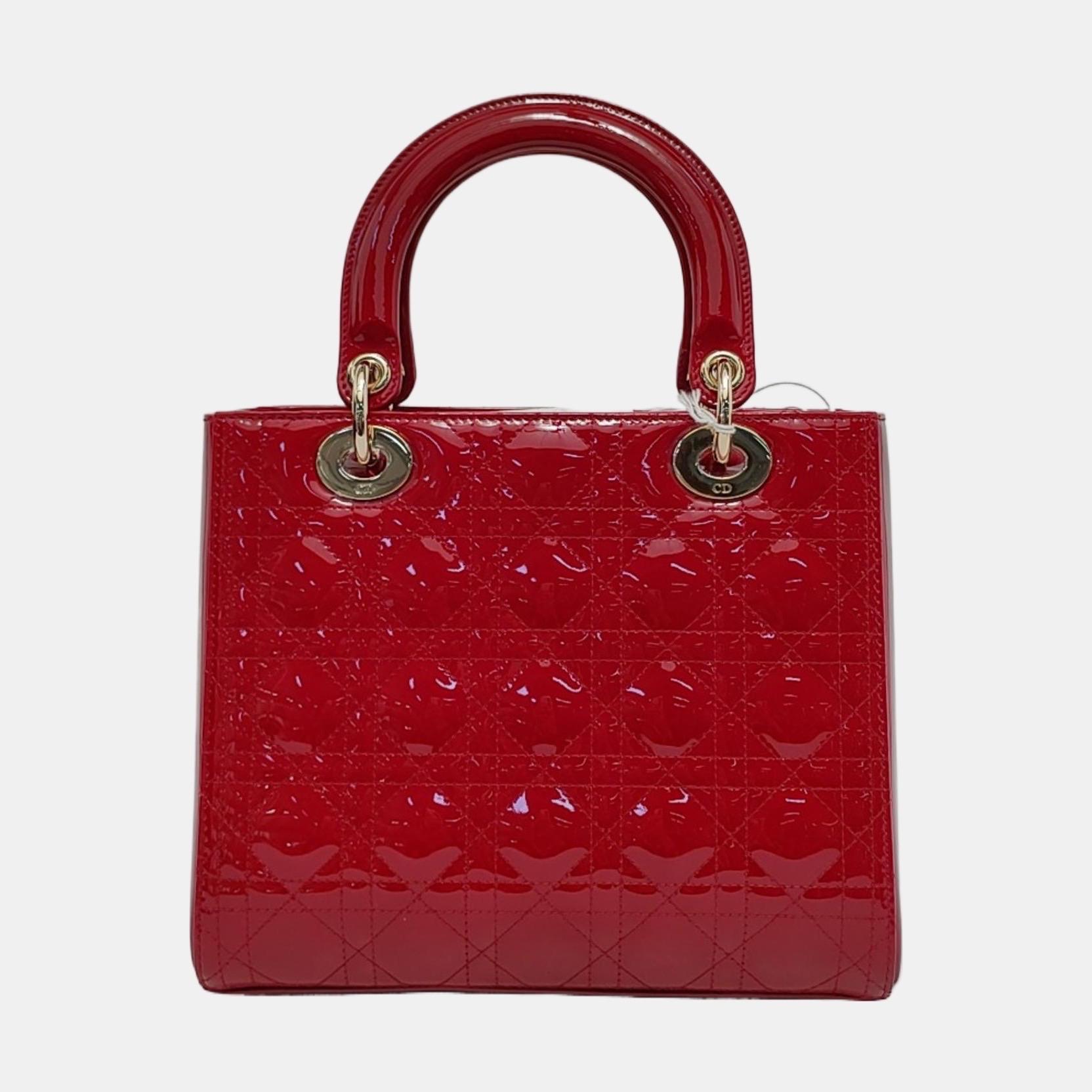 Lady Dior Medium Red Burgundy Patent Leather Suede Interior Gold Hardware 2020 For Sale 3