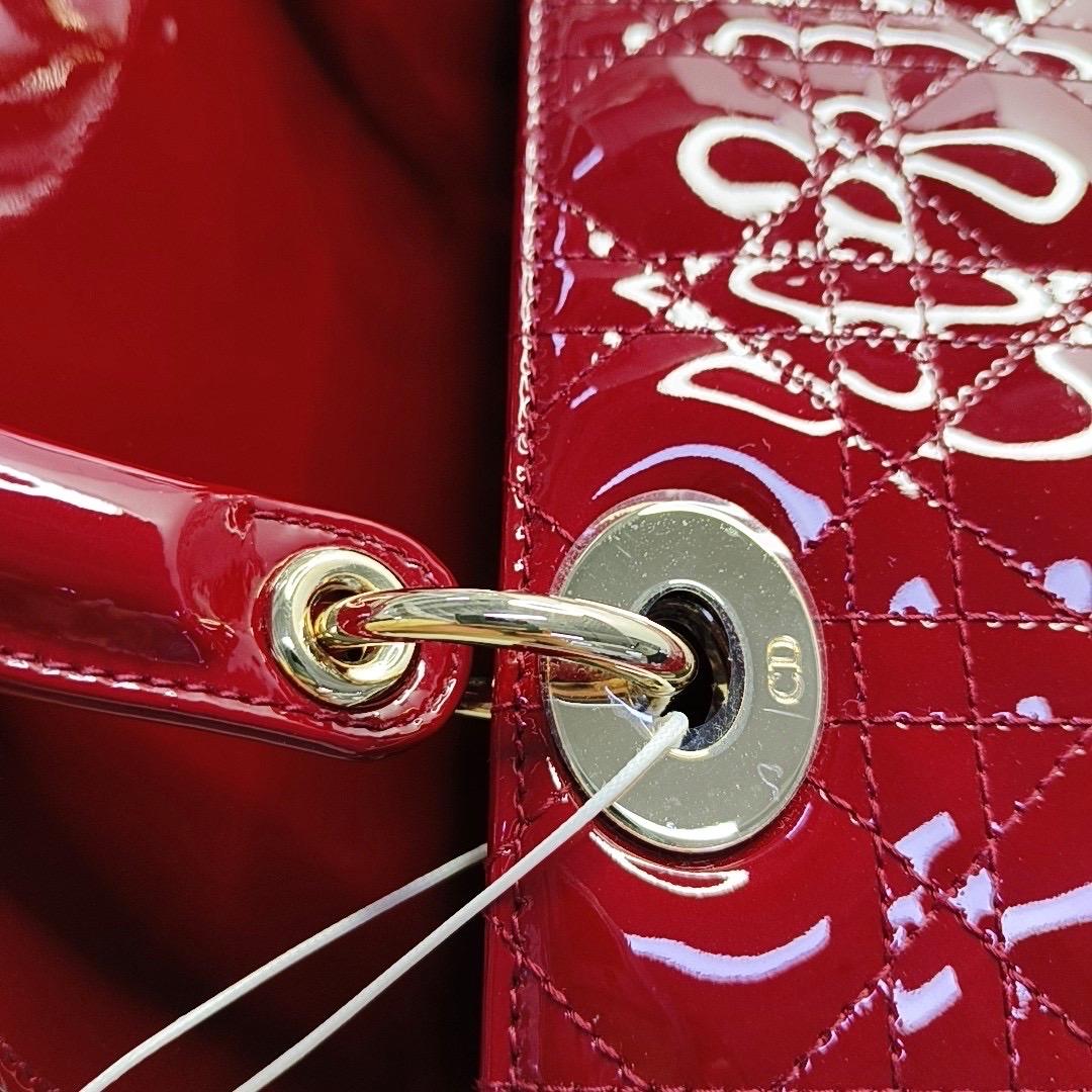Lady Dior Medium Red Burgundy Patent Leather Suede Interior Gold Hardware 2020 For Sale 5