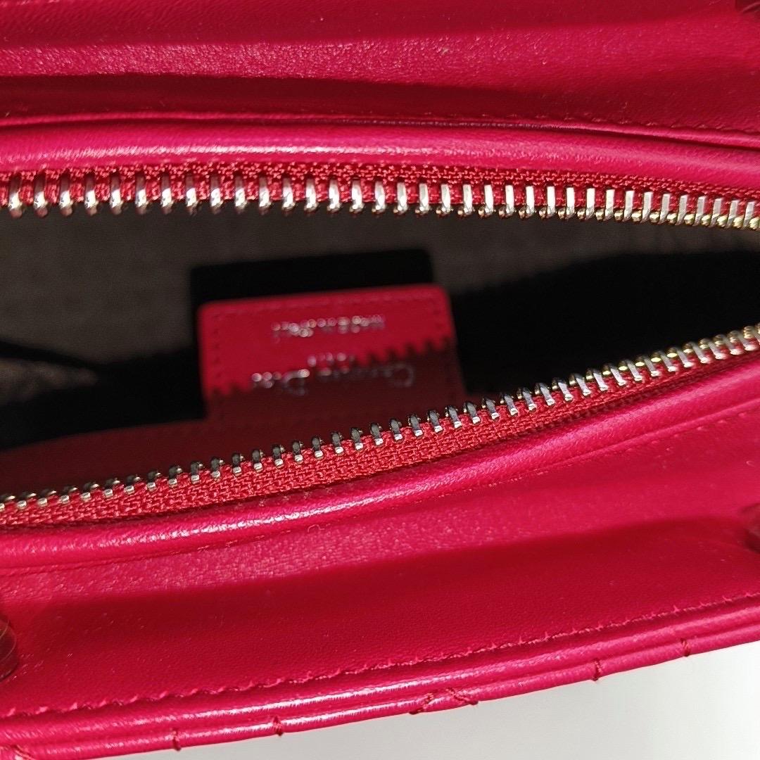 Lady Dior Medium Red Lambskin Leather Gold Hardware Leather Strap 6