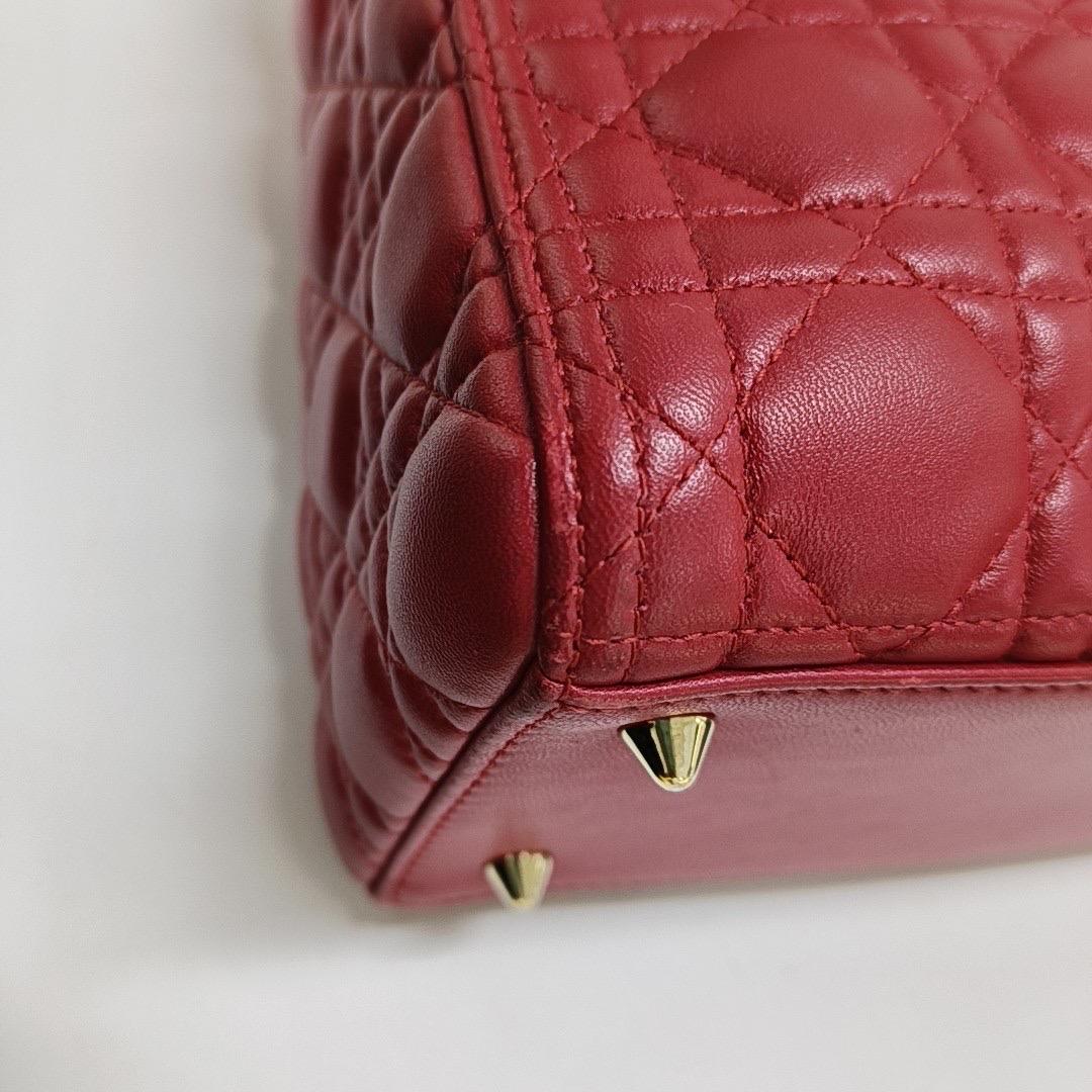 Lady Dior Medium Red Lambskin Leather Gold Hardware Leather Strap For Sale 6
