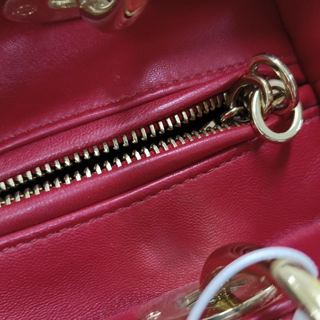 Lady Dior Medium Red Lambskin Leather Gold Hardware Leather Strap For Sale 8