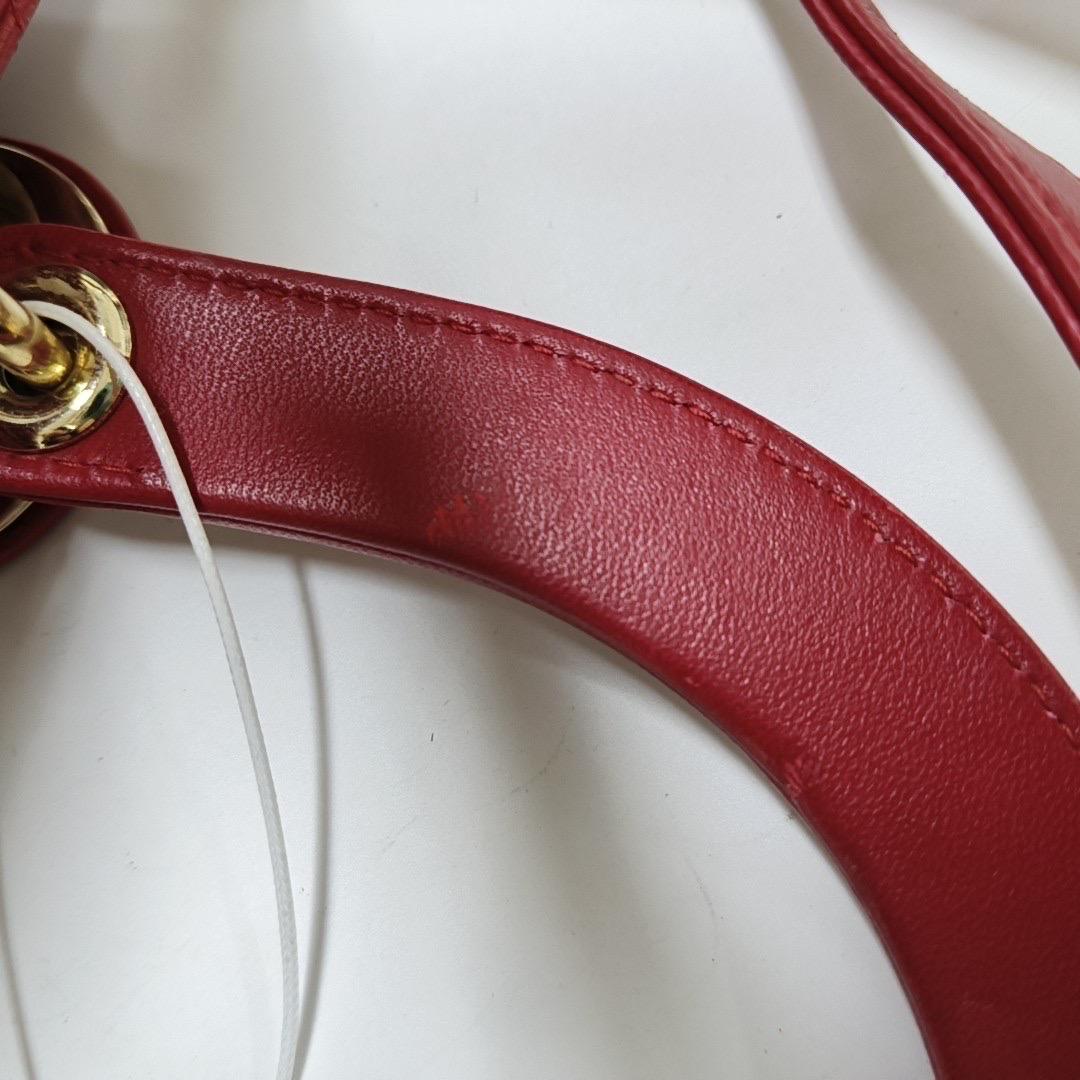 Lady Dior Medium Red Lambskin Leather Gold Hardware Leather Strap For Sale 9
