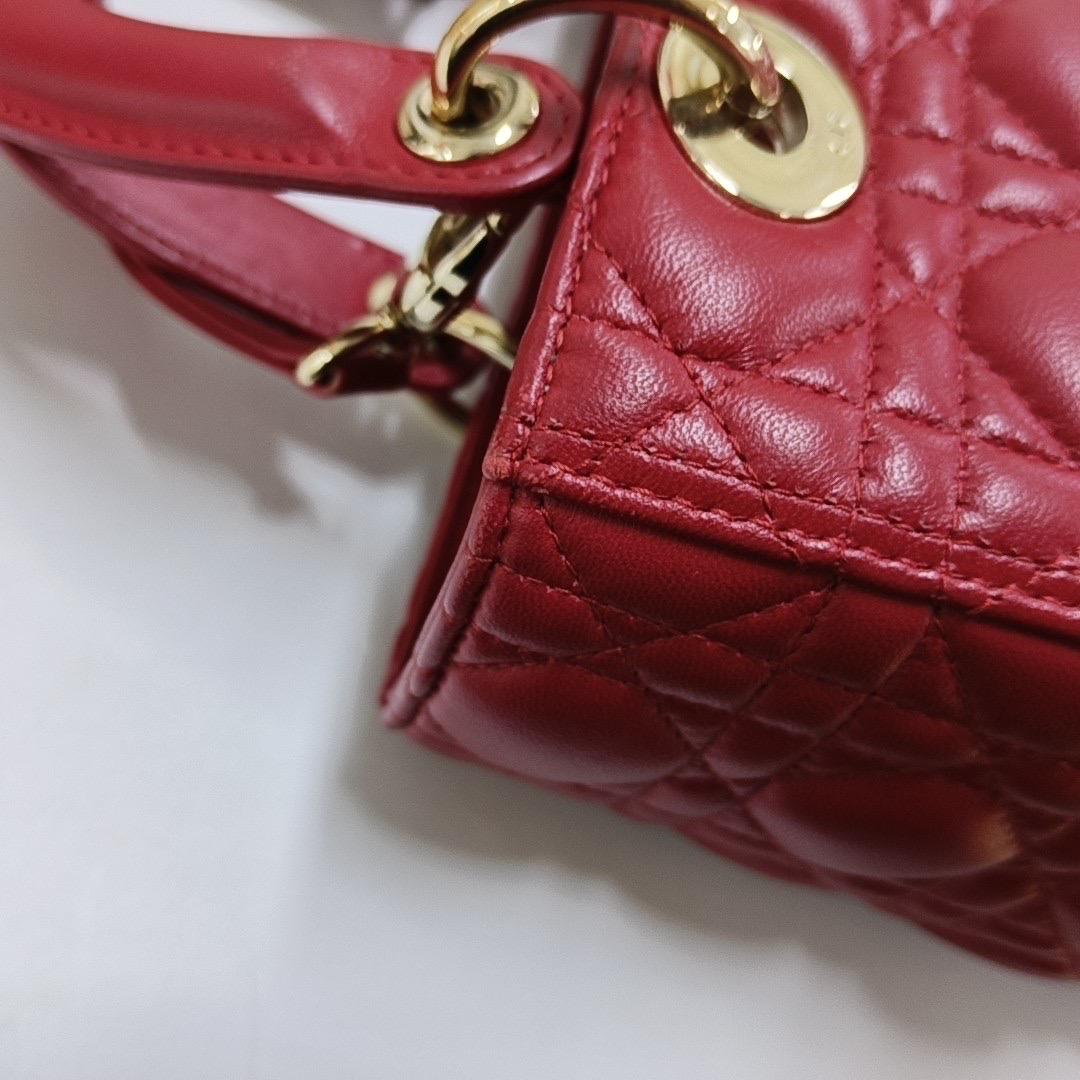 Lady Dior Medium Red Lambskin Leather Gold Hardware Leather Strap For Sale 10