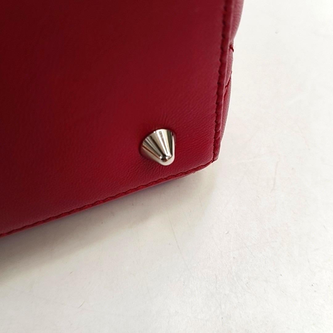 Lady Dior Medium Red Lambskin Leather Gold Hardware Leather Strap 11