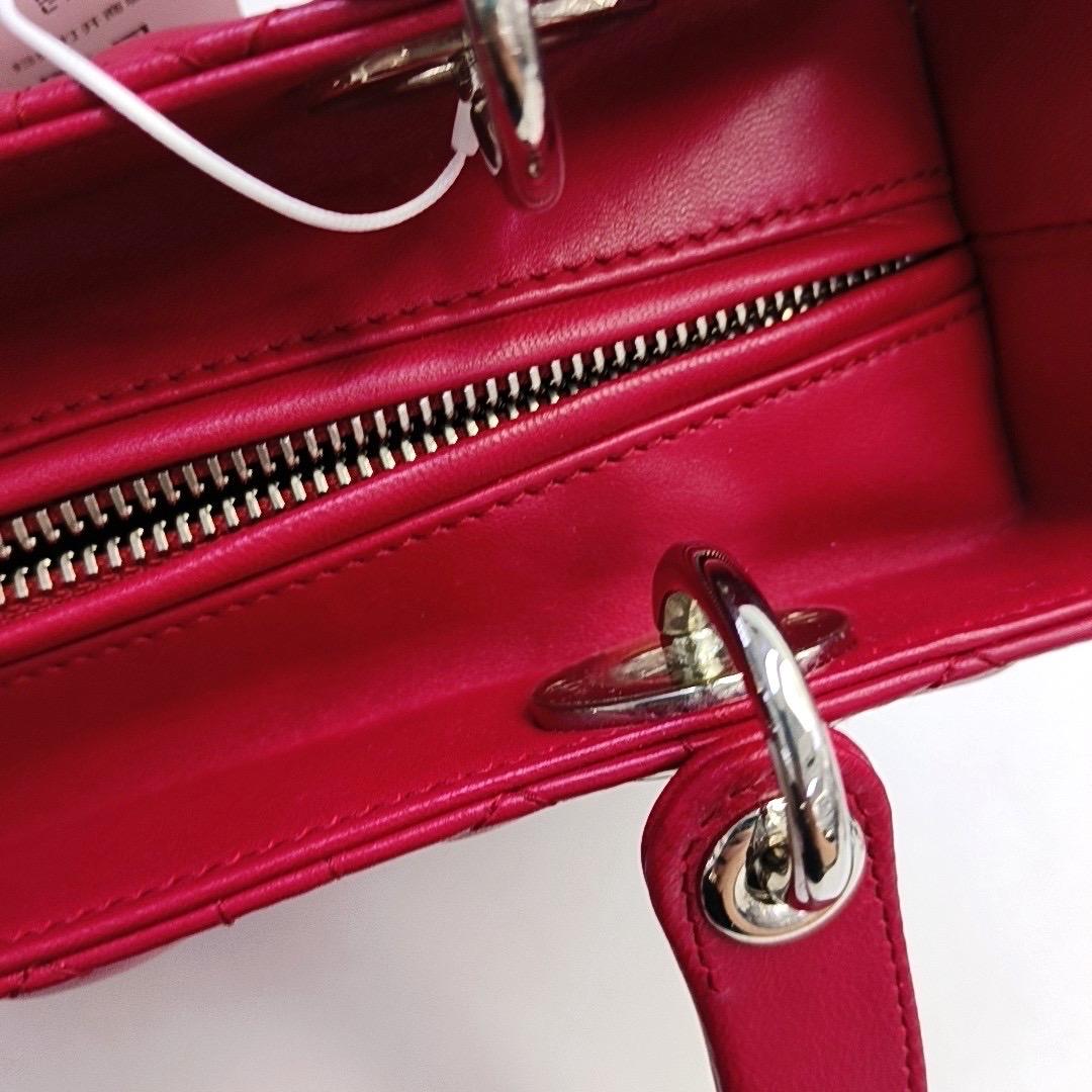 Lady Dior Medium Red Lambskin Leather Gold Hardware Leather Strap 12