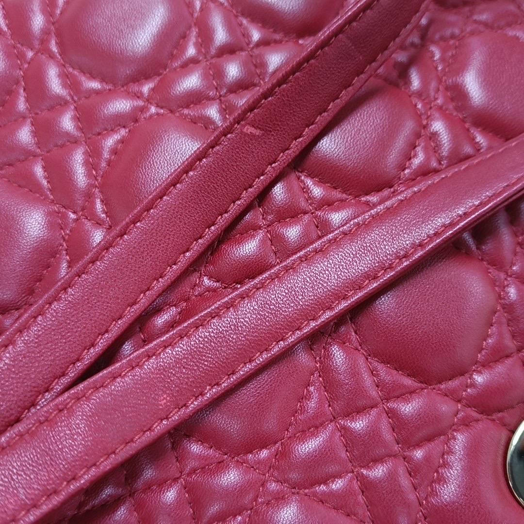 Lady Dior Medium Red Lambskin Leather Gold Hardware Leather Strap For Sale 12