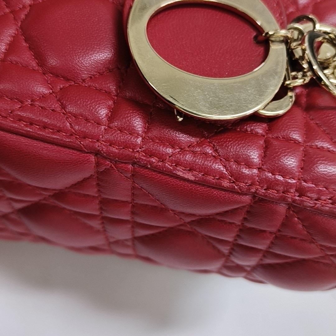 Lady Dior Medium Red Lambskin Leather Gold Hardware Leather Strap For Sale 3
