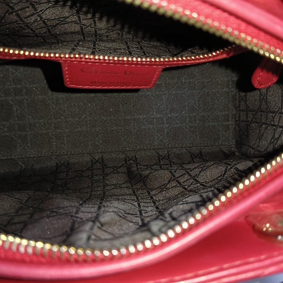 Lady Dior Medium Red Lambskin Leather Gold Hardware Leather Strap For Sale 5