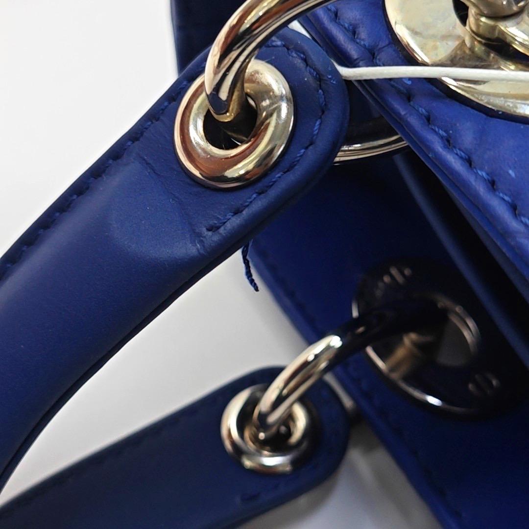 Lady Dior Medium Royal Blue Engraved Cannage Pattern Silver Hardware 2013 For Sale 6