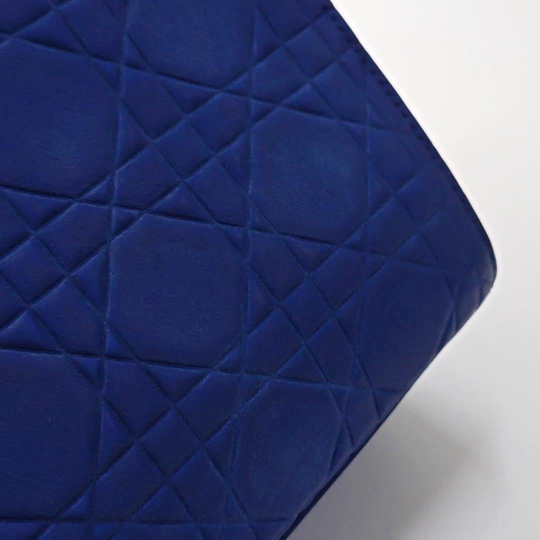Lady Dior Medium Royal Blue Engraved Cannage Pattern Silver Hardware 2013 For Sale 8