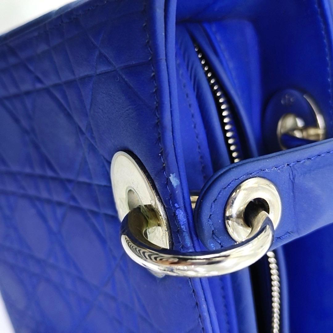 Lady Dior Medium Royal Blue Engraved Cannage Pattern Silver Hardware 2013 For Sale 12