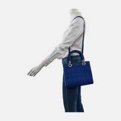 Lady Dior Medium Royal Blue Engraved Cannage Pattern Silver Hardware 2013