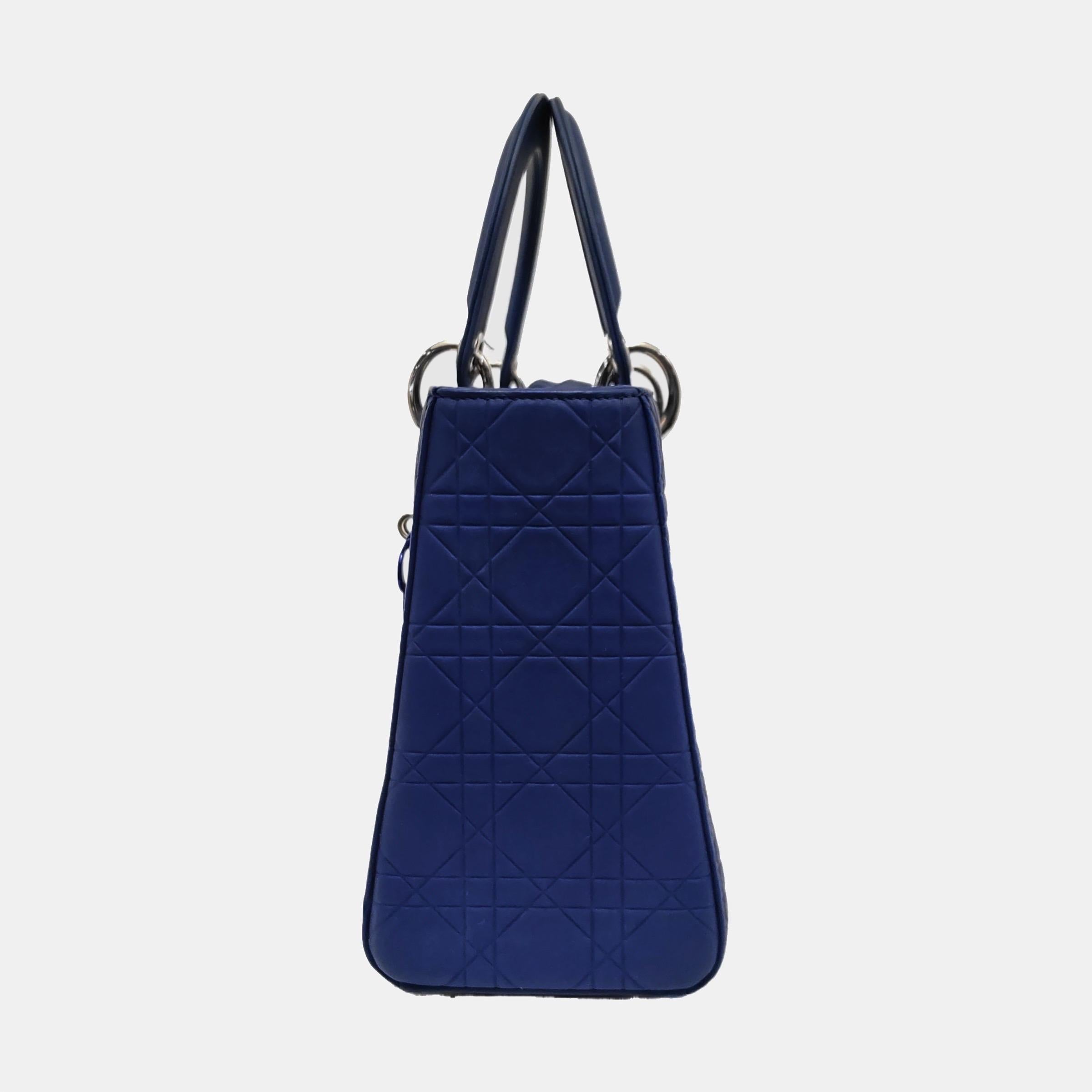 Purple Lady Dior Medium Royal Blue Engraved Cannage Pattern Silver Hardware 2013 For Sale