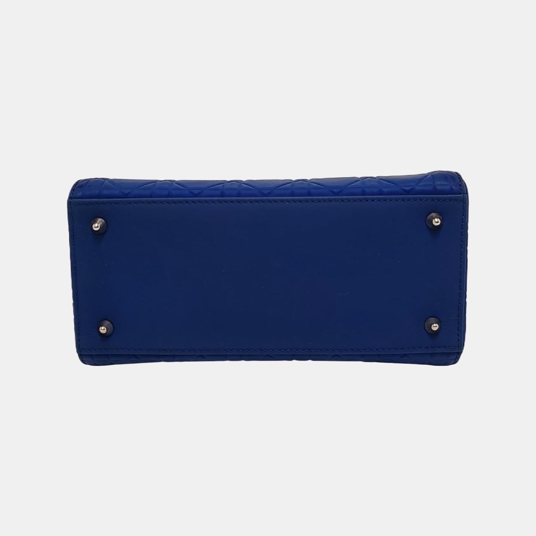 Women's Lady Dior Medium Royal Blue Engraved Cannage Pattern Silver Hardware 2013 For Sale