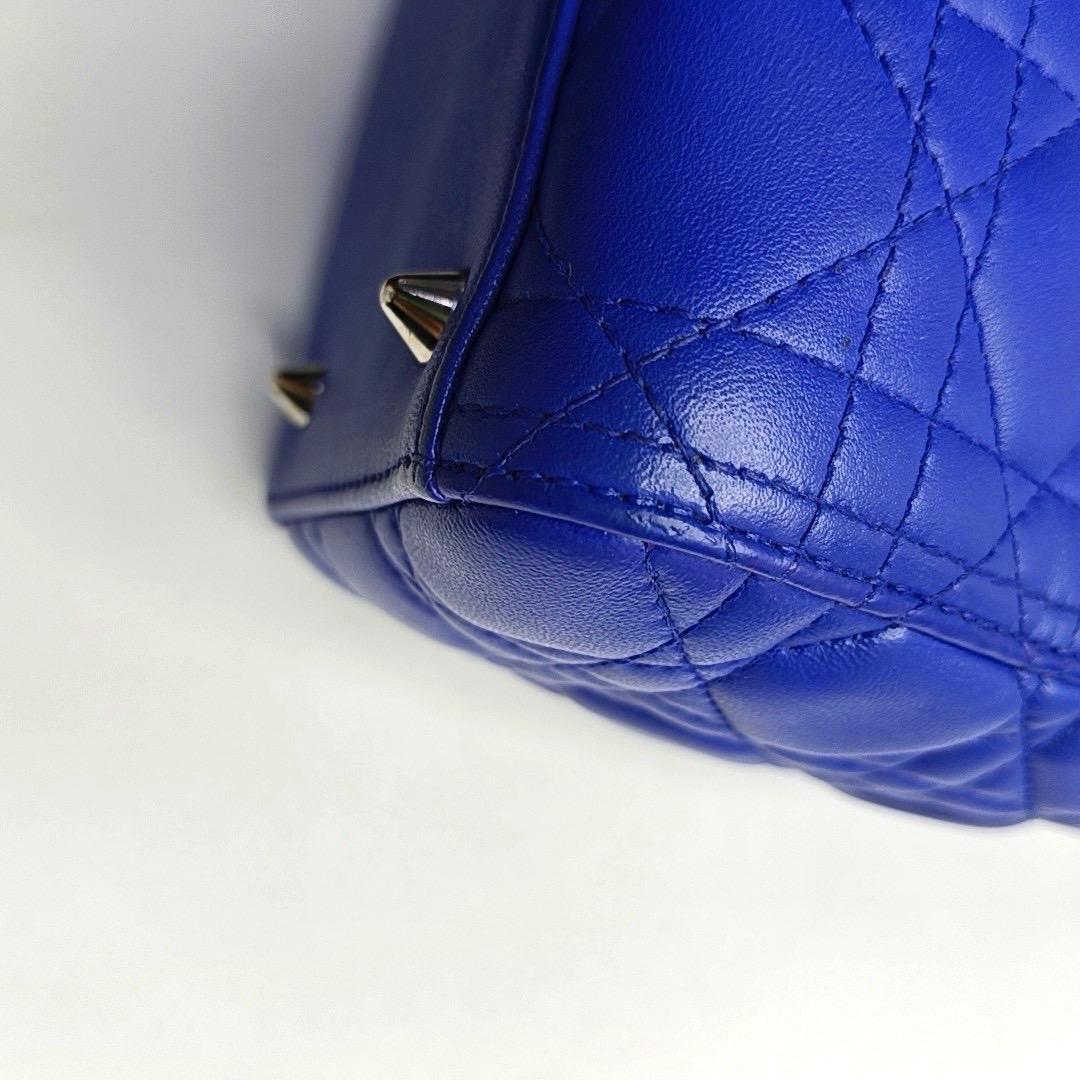 Lady Dior Medium Royal Blue Lambskin Leather Silver Hardware For Sale 5