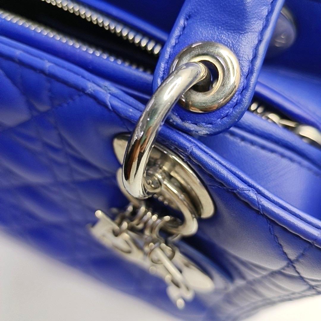Lady Dior Medium Royal Blue Lambskin Leather Silver Hardware For Sale 7