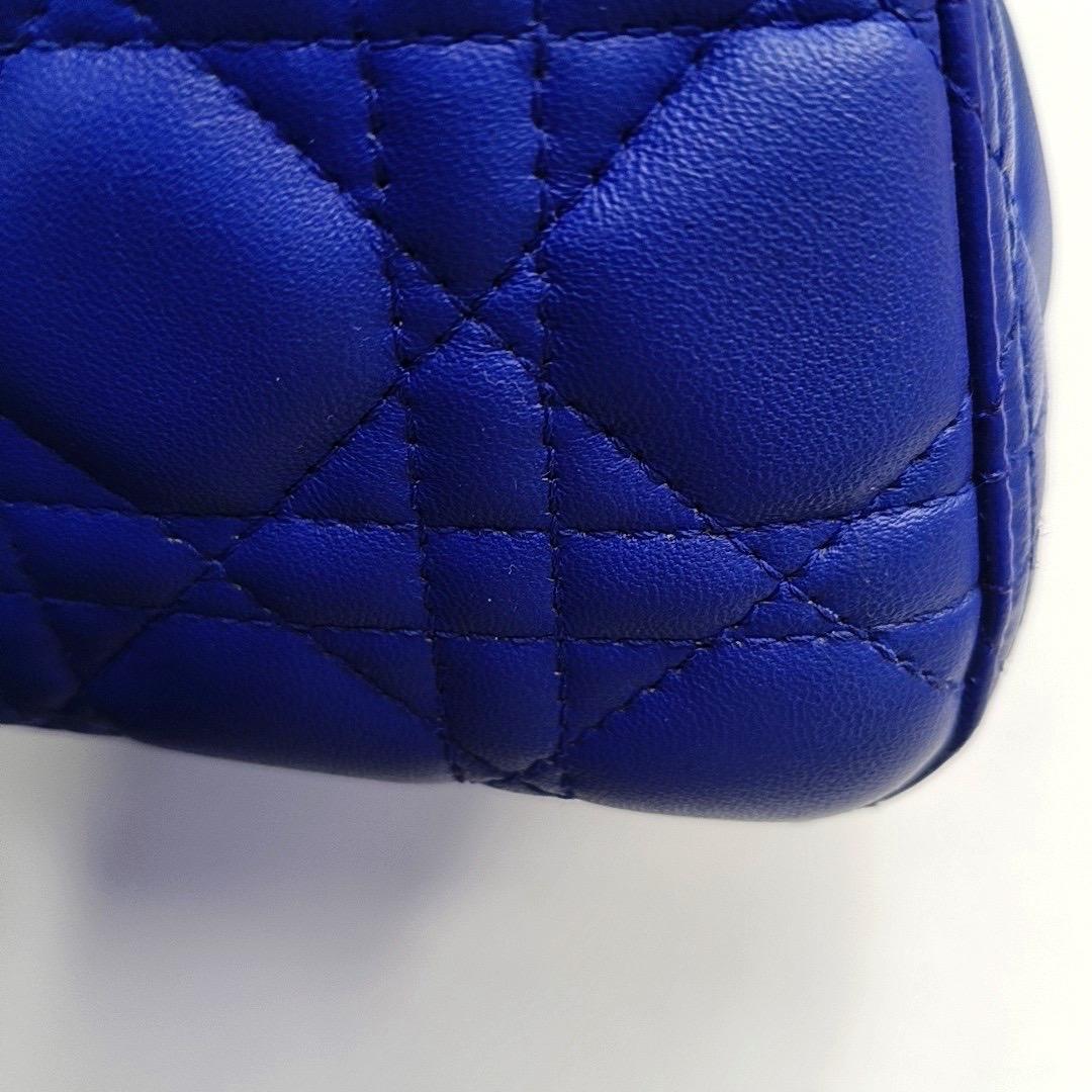 Lady Dior Medium Royal Blue Lambskin Leather Silver Hardware For Sale 8