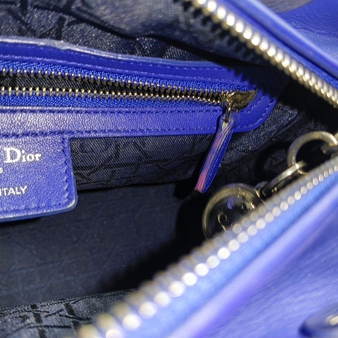 Lady Dior Medium Royal Blue Lambskin Leather Silver Hardware For Sale 9