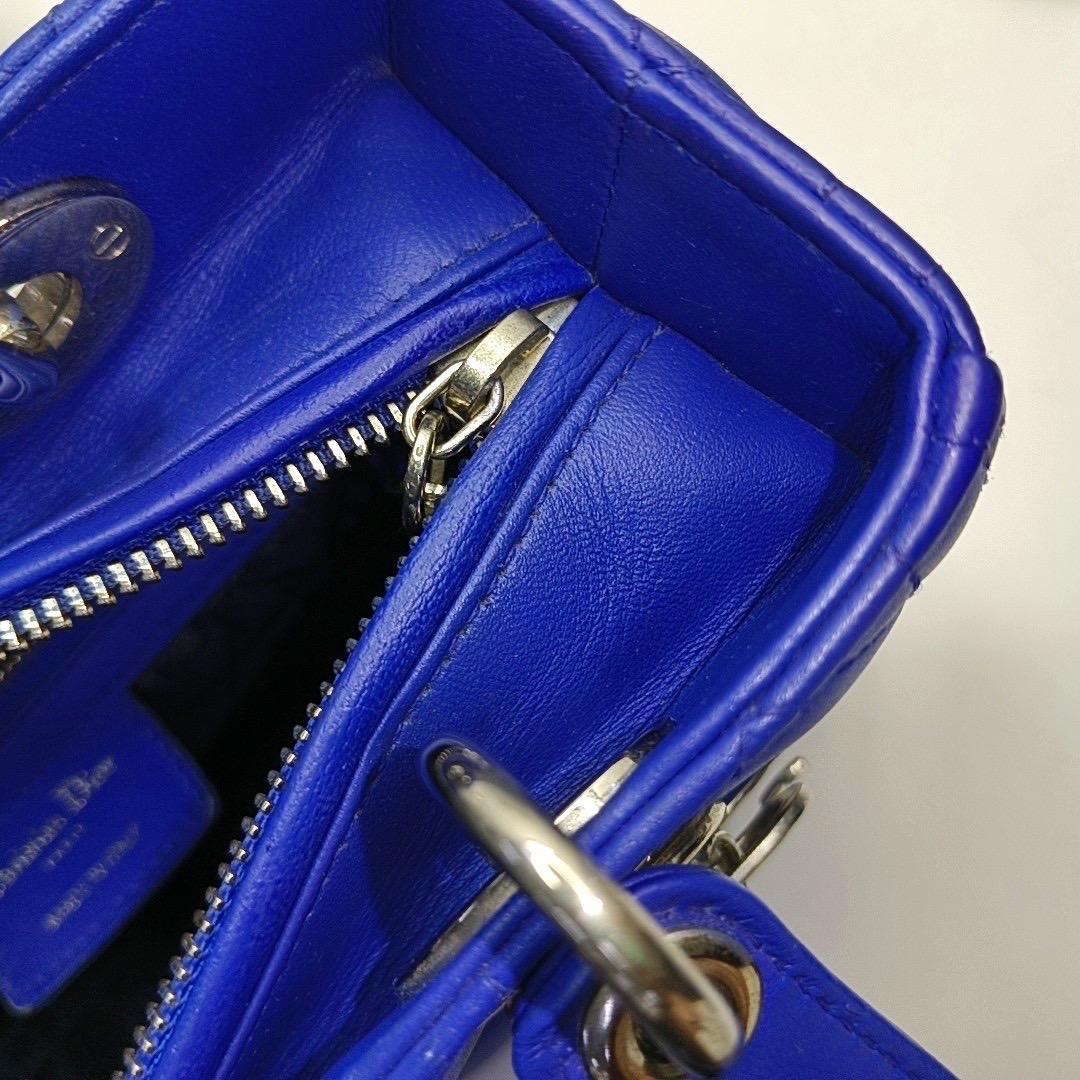 Lady Dior Medium Royal Blue Lambskin Leather Silver Hardware For Sale 11