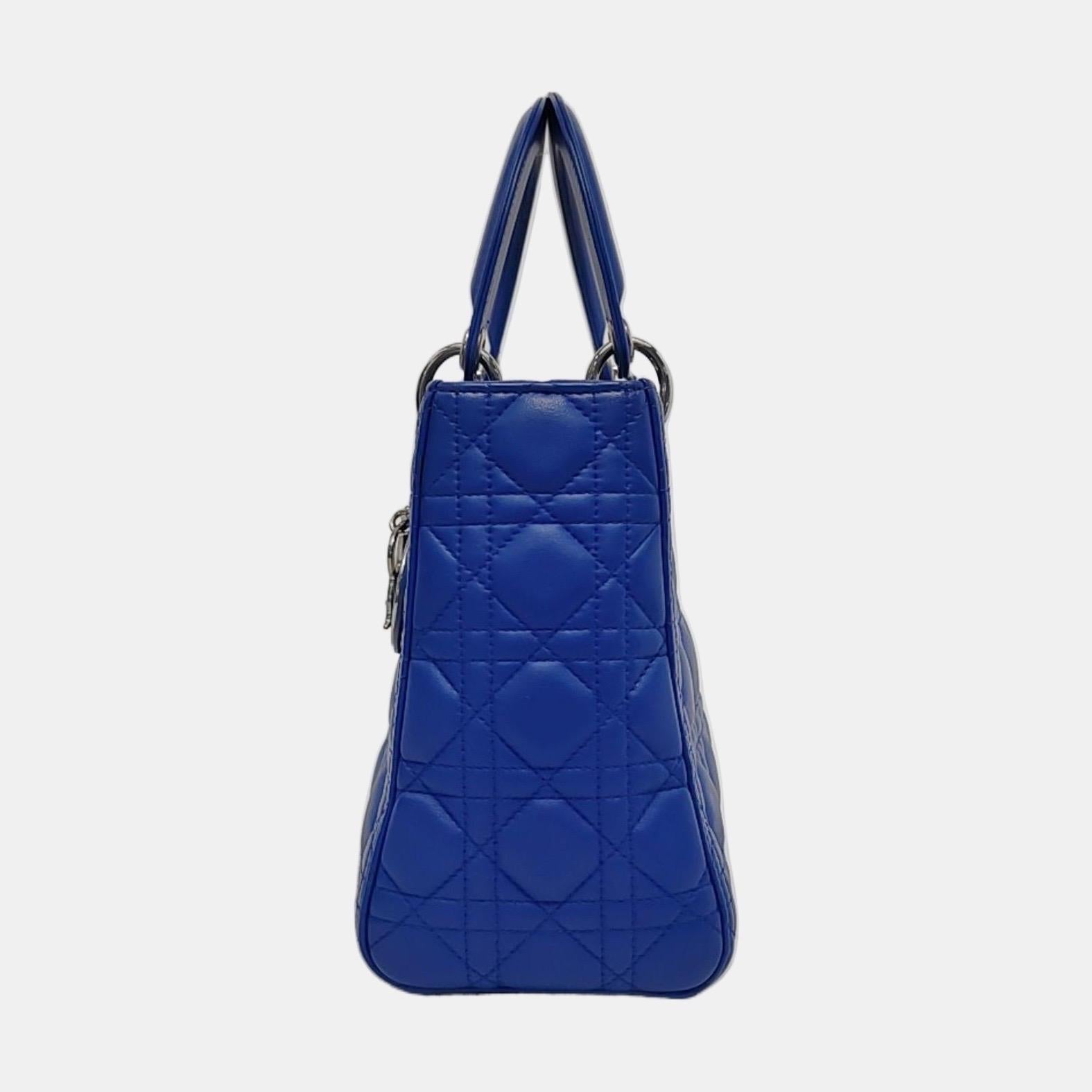 Purple Lady Dior Medium Royal Blue Lambskin Leather Silver Hardware For Sale