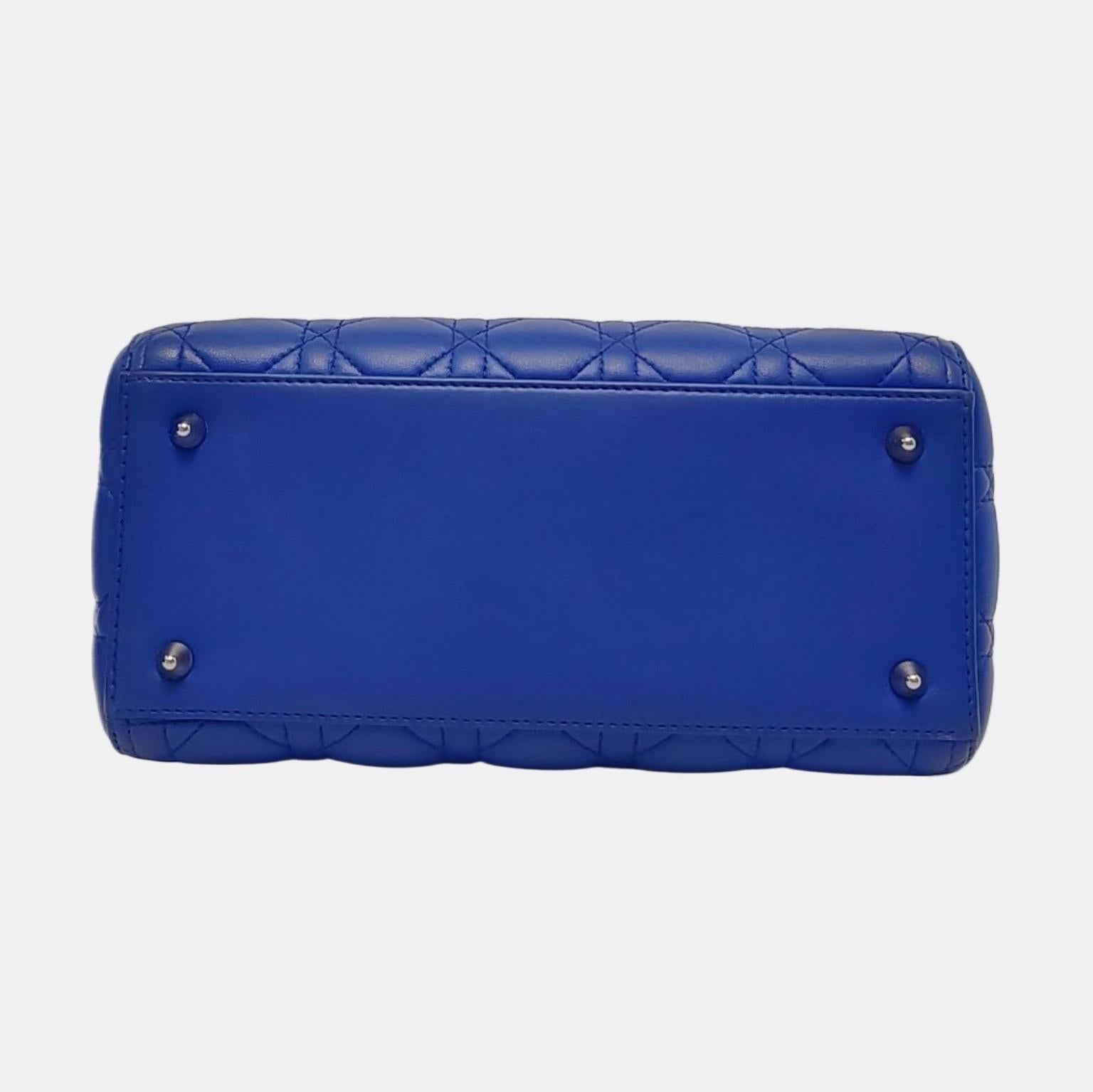Lady Dior Medium Royal Blue Lambskin Leather Silver Hardware For Sale 1